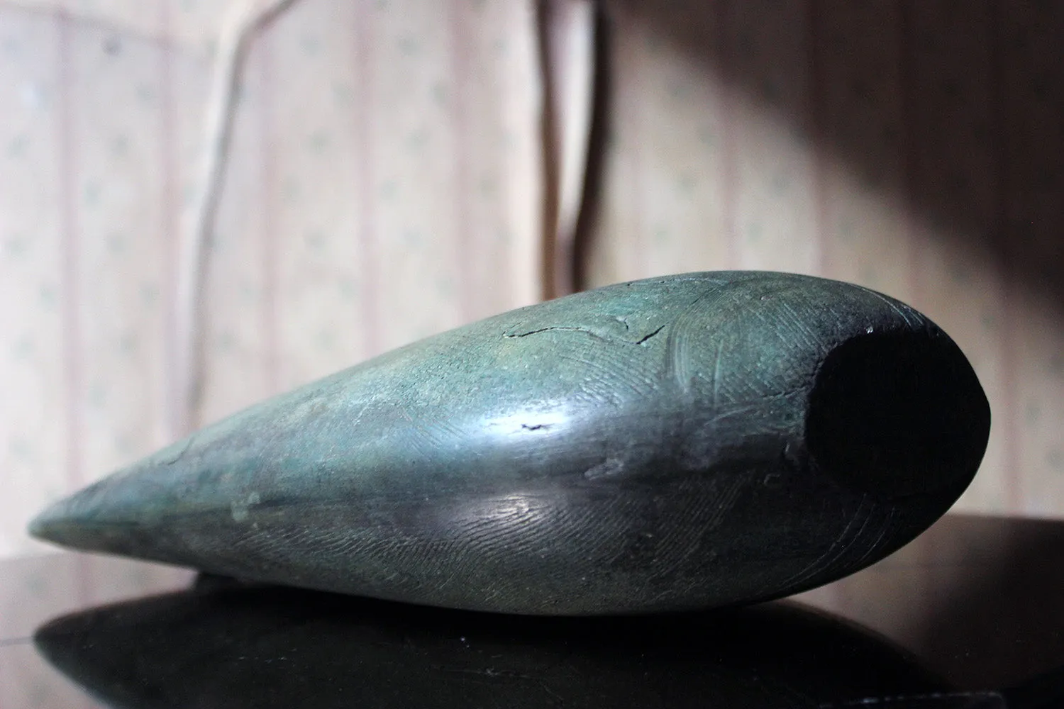 A Burnished Jade Green Bottle Vase by Peter Hayes c.1984