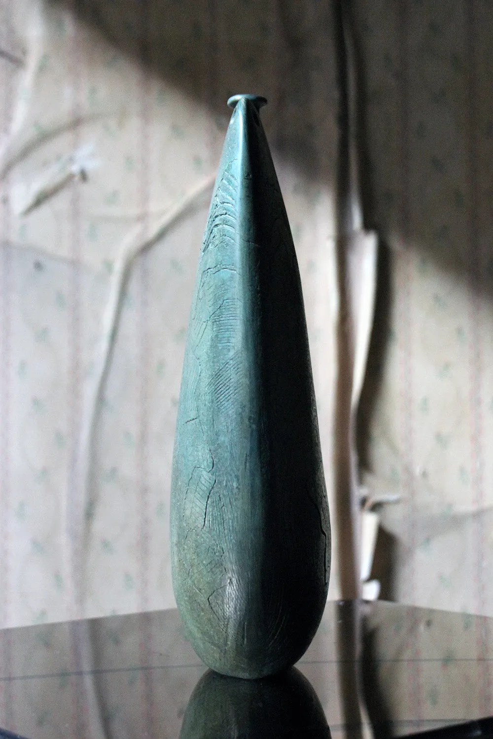 A Burnished Jade Green Bottle Vase by Peter Hayes c.1984