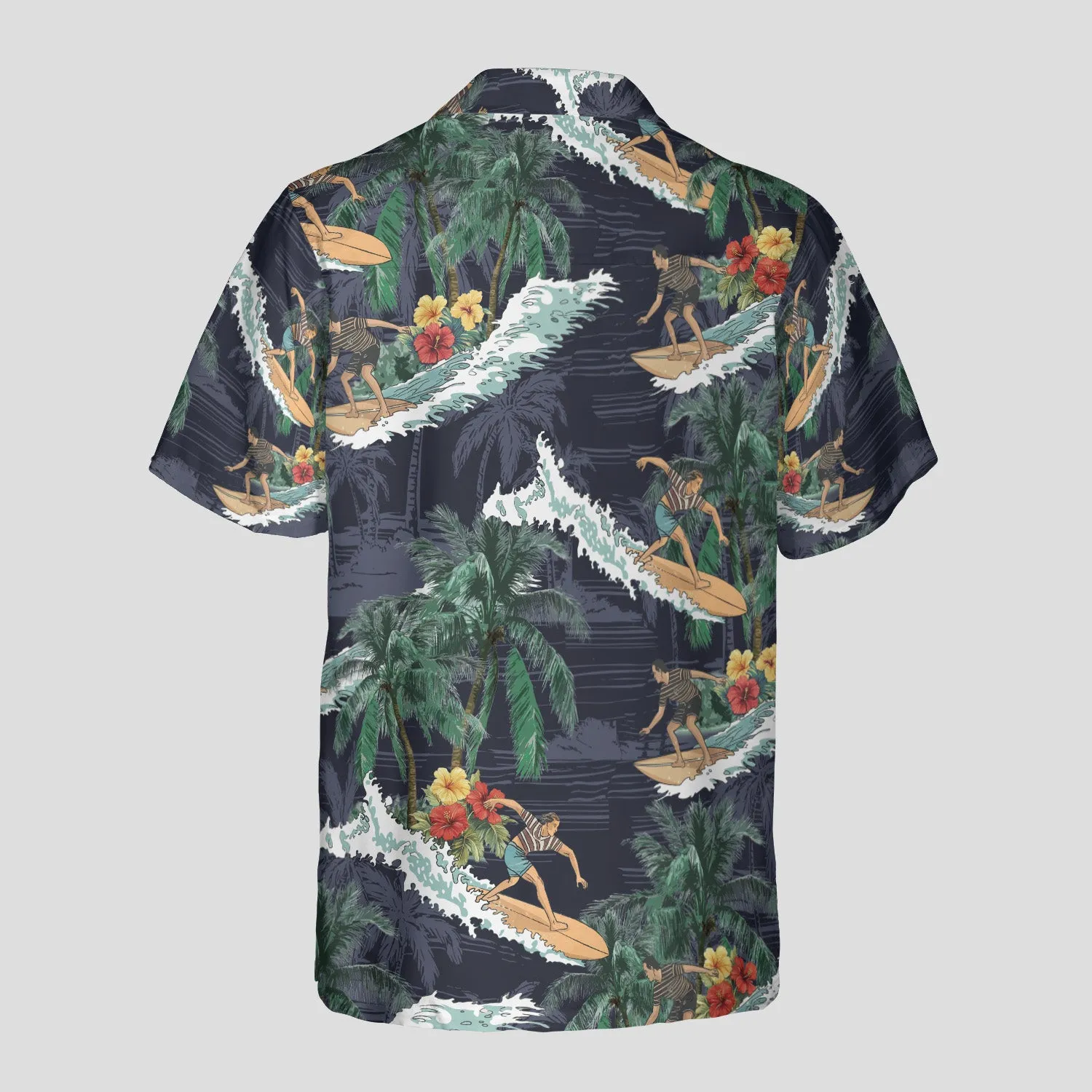 Aloha Surfing Hawaiian Shirt for Men, Vintage Surf Wave Shirt, Tropical Beach Vacation Shirt