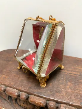 Antique French 'Bote  Bijoux' Glass Jewellery Box with Handle - Red