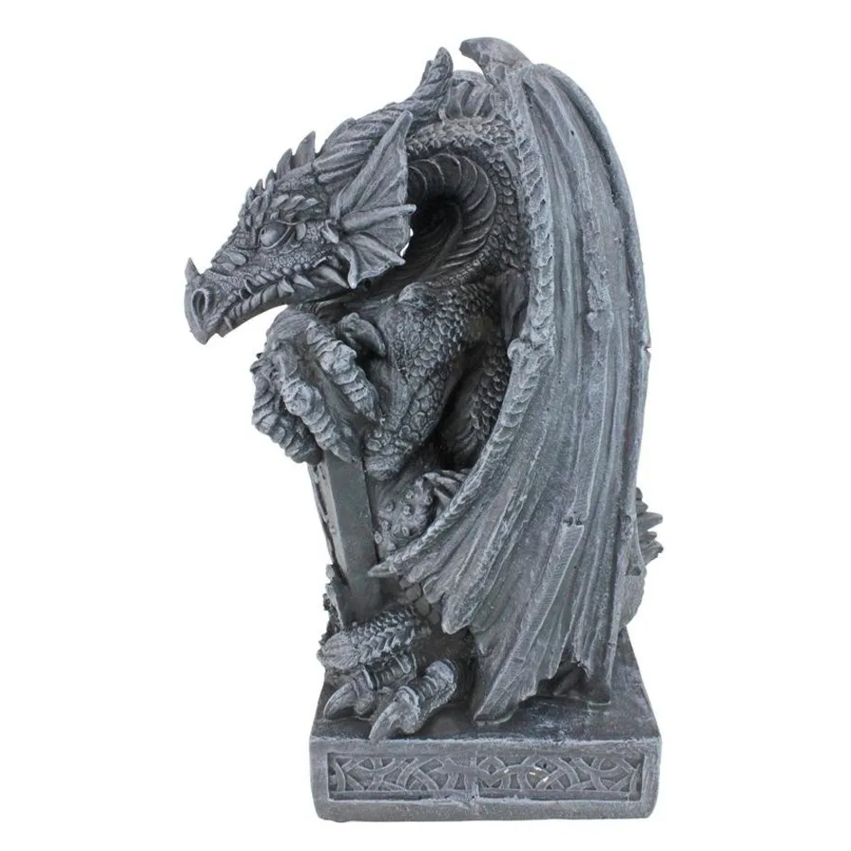 Arthurian Medieval Dragon Garden Statue With Shield By Artist Gary Chang