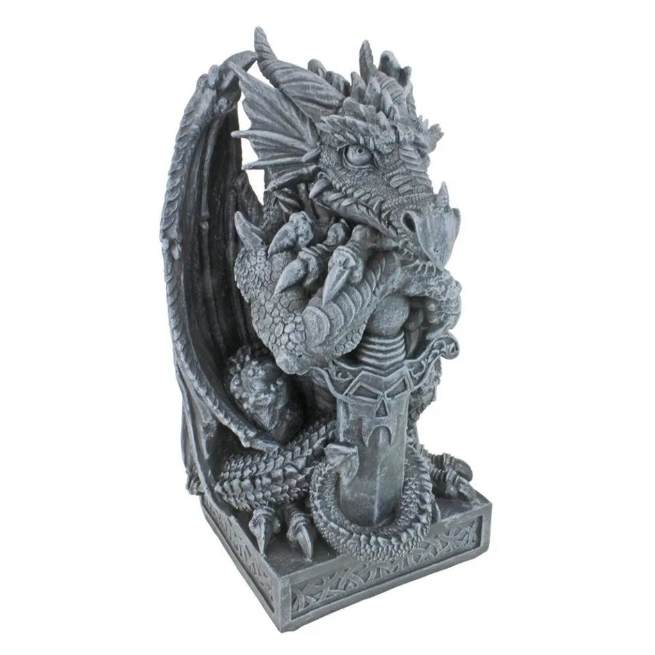 Arthurian Medieval Dragon Garden Statue With  Sword By Artist Gary Chang