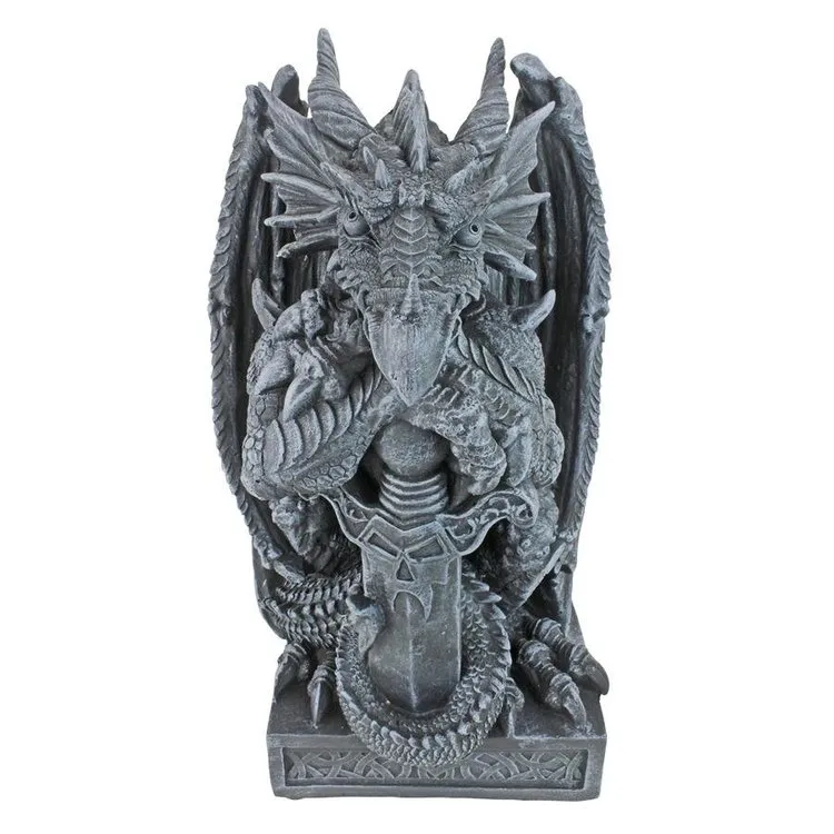 Arthurian Medieval Dragon Garden Statue With  Sword By Artist Gary Chang