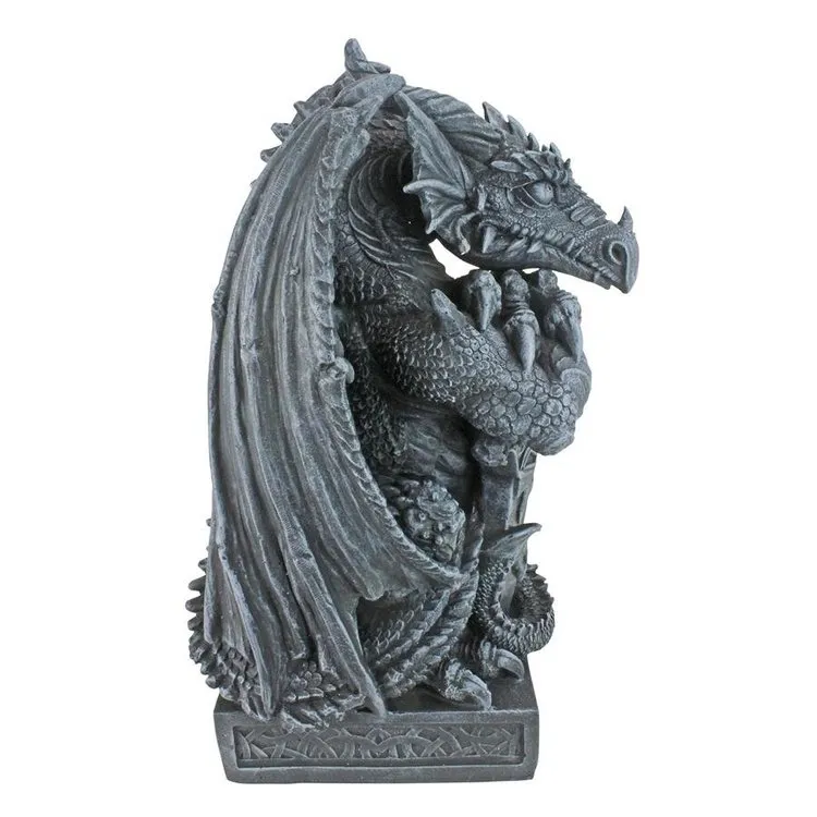 Arthurian Medieval Dragon Garden Statue With  Sword By Artist Gary Chang