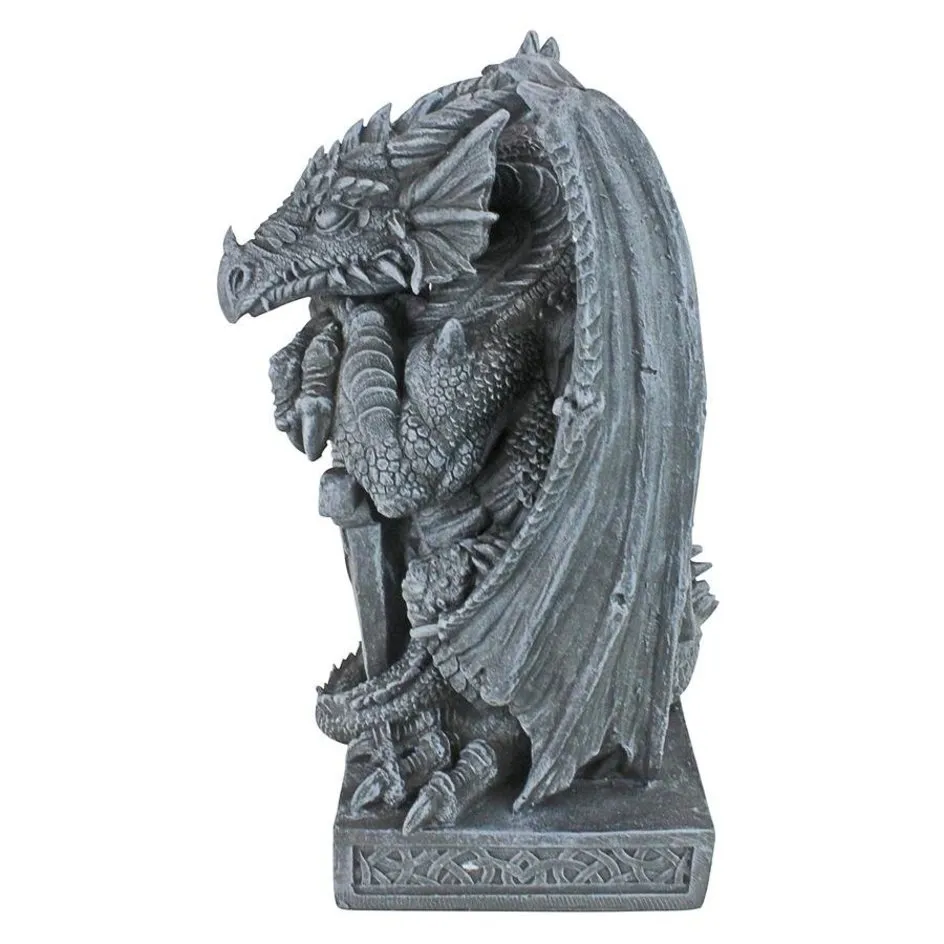 Arthurian Medieval Dragon Garden Statue With  Sword By Artist Gary Chang