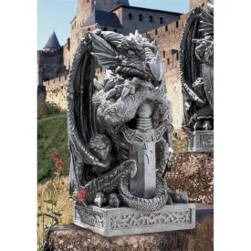 Arthurian Medieval Dragon Garden Statue With  Sword By Artist Gary Chang