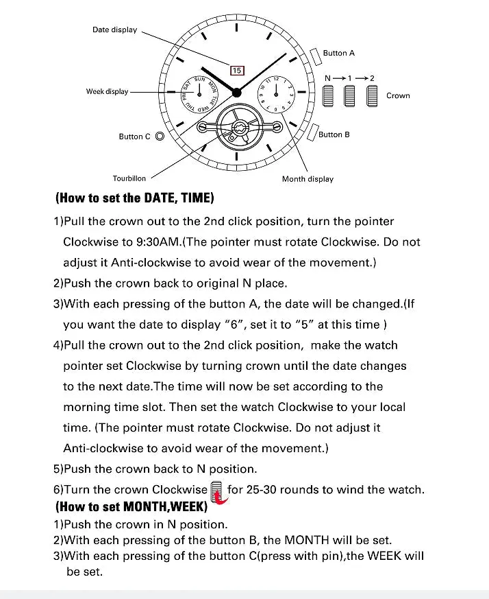 Aviator BRTL Man's Luxury Wrist Sport Multifunction Watch Automatic Tourbillion Design Movement Date Day,Week & Month Calendar Waterproof
