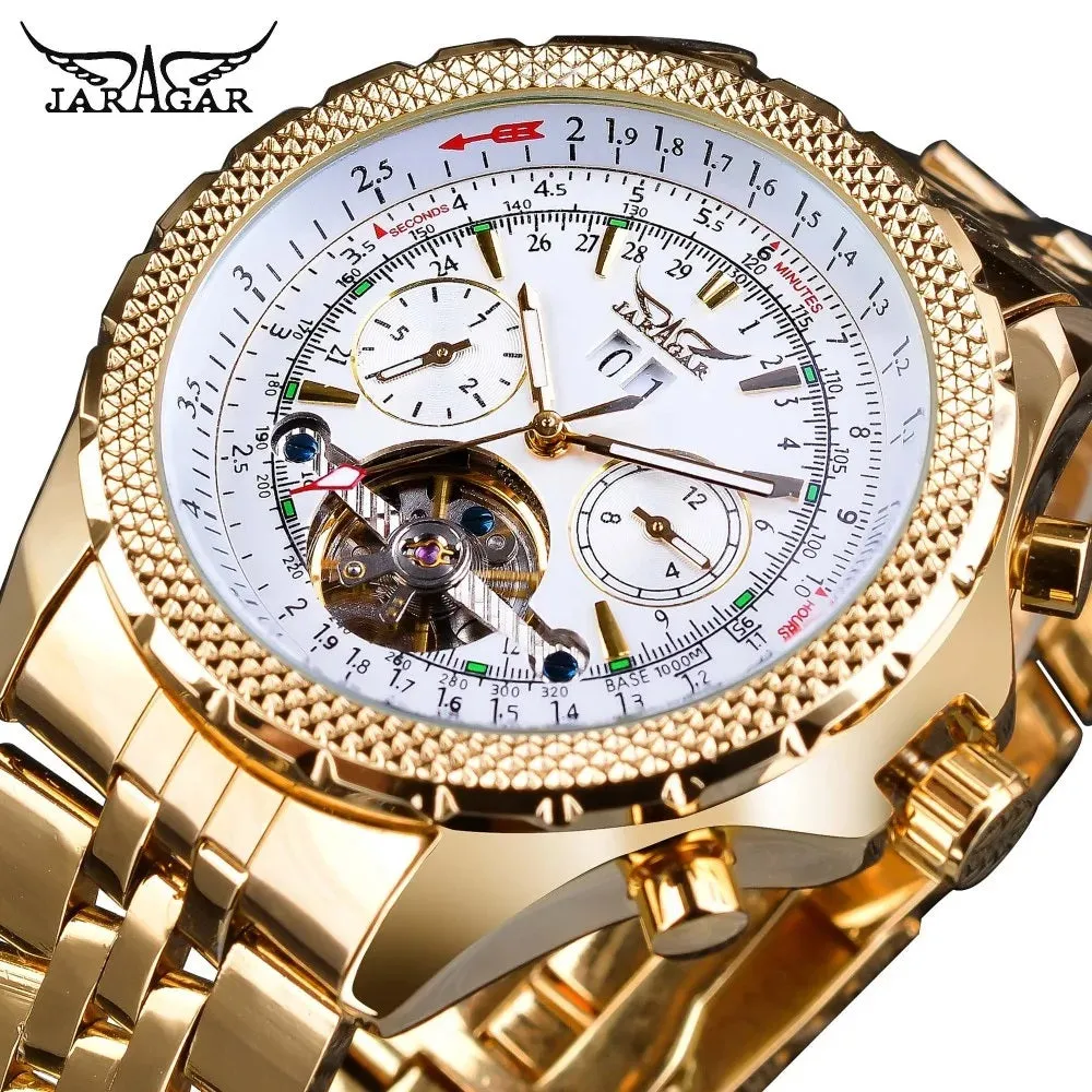 Aviator Man's Luxury Wrist Sport Multifunction Watch Automatic Tourbillion Design Movement Date Day,Week & Month Calendar Waterproof