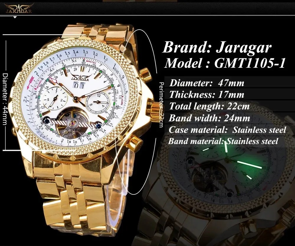Aviator Man's Luxury Wrist Sport Multifunction Watch Automatic Tourbillion Design Movement Date Day,Week & Month Calendar Waterproof