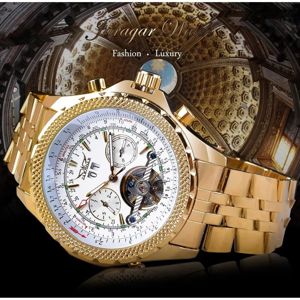 Aviator Man's Luxury Wrist Sport Multifunction Watch Automatic Tourbillion Design Movement Date Day,Week & Month Calendar Waterproof