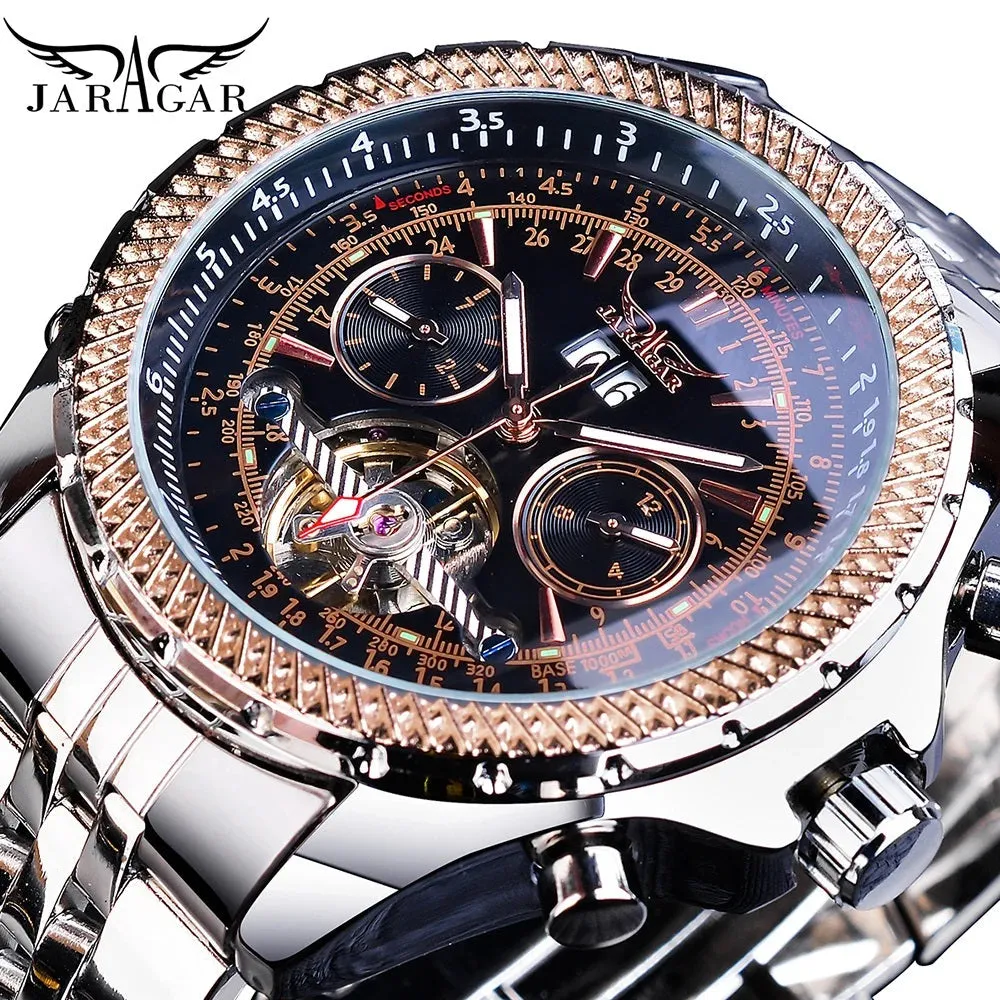 Aviator Man's Luxury Wrist Sport Multifunction Watch Automatic Tourbillion Design Movement Date Day,Week & Month Calendar Waterproof