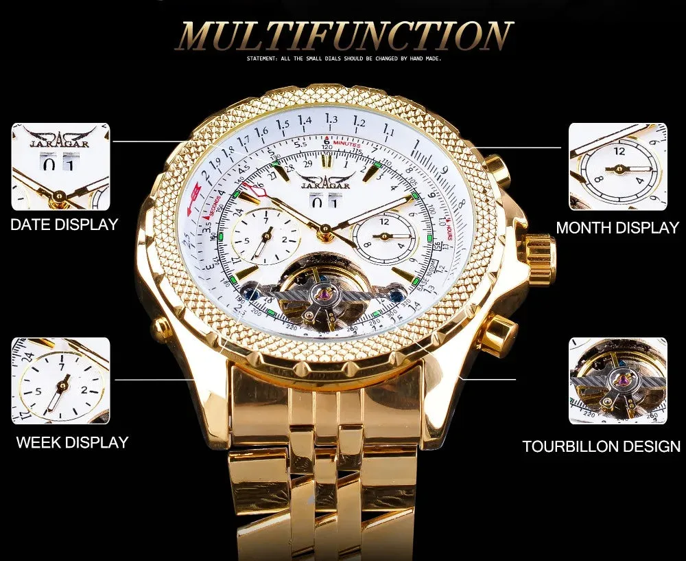 Aviator Man's Luxury Wrist Sport Multifunction Watch Automatic Tourbillion Design Movement Date Day,Week & Month Calendar Waterproof