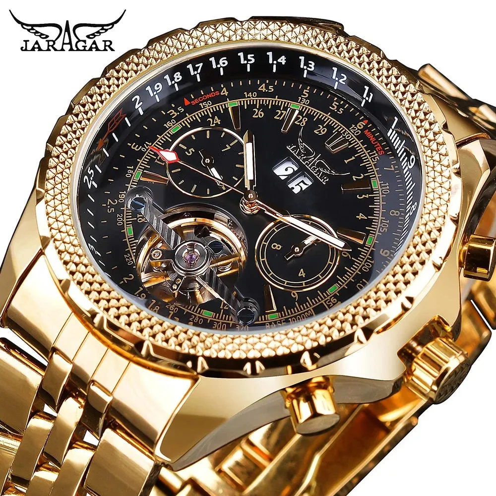 Aviator Man's Luxury Wrist Sport Multifunction Watch Automatic Tourbillion Design Movement Date Day,Week & Month Calendar Waterproof