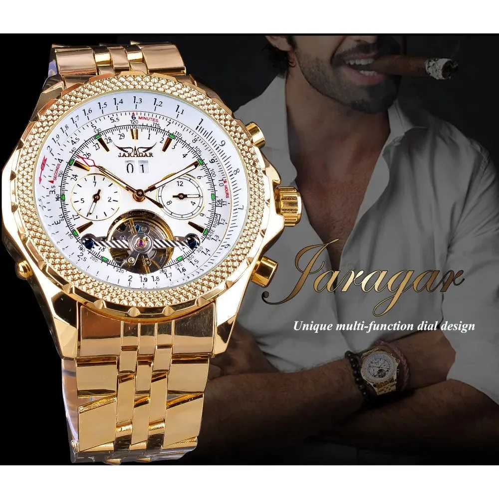 Aviator Man's Luxury Wrist Sport Multifunction Watch Automatic Tourbillion Design Movement Date Day,Week & Month Calendar Waterproof