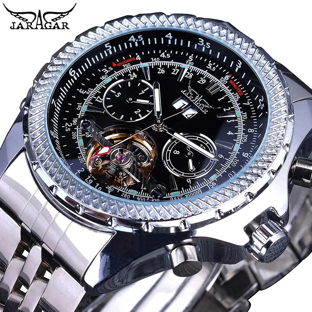 Aviator Man's Luxury Wrist Sport Multifunction Watch Automatic Tourbillion Design Movement Date Day,Week & Month Calendar Waterproof