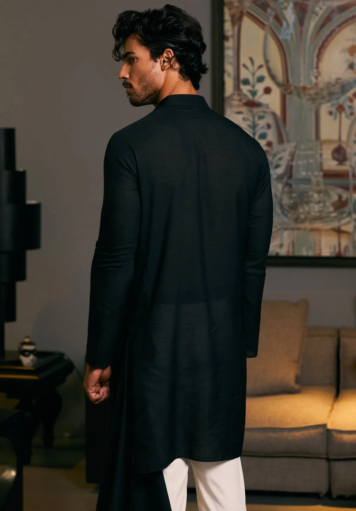 Black Blended Goe Dragon Kurta Set