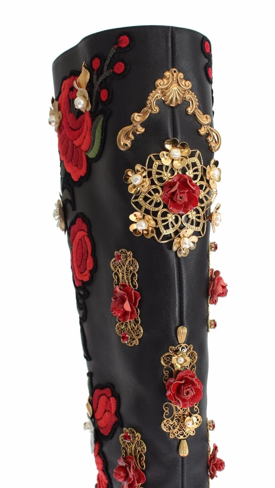 Black Red Roses Crystal Gold Heart Leather