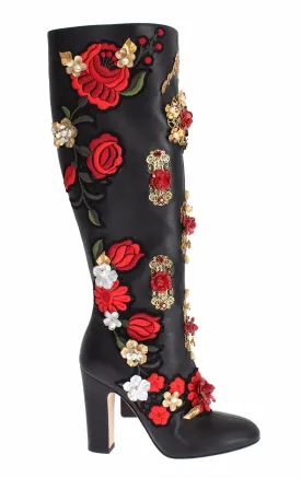 Black Red Roses Crystal Gold Heart Leather