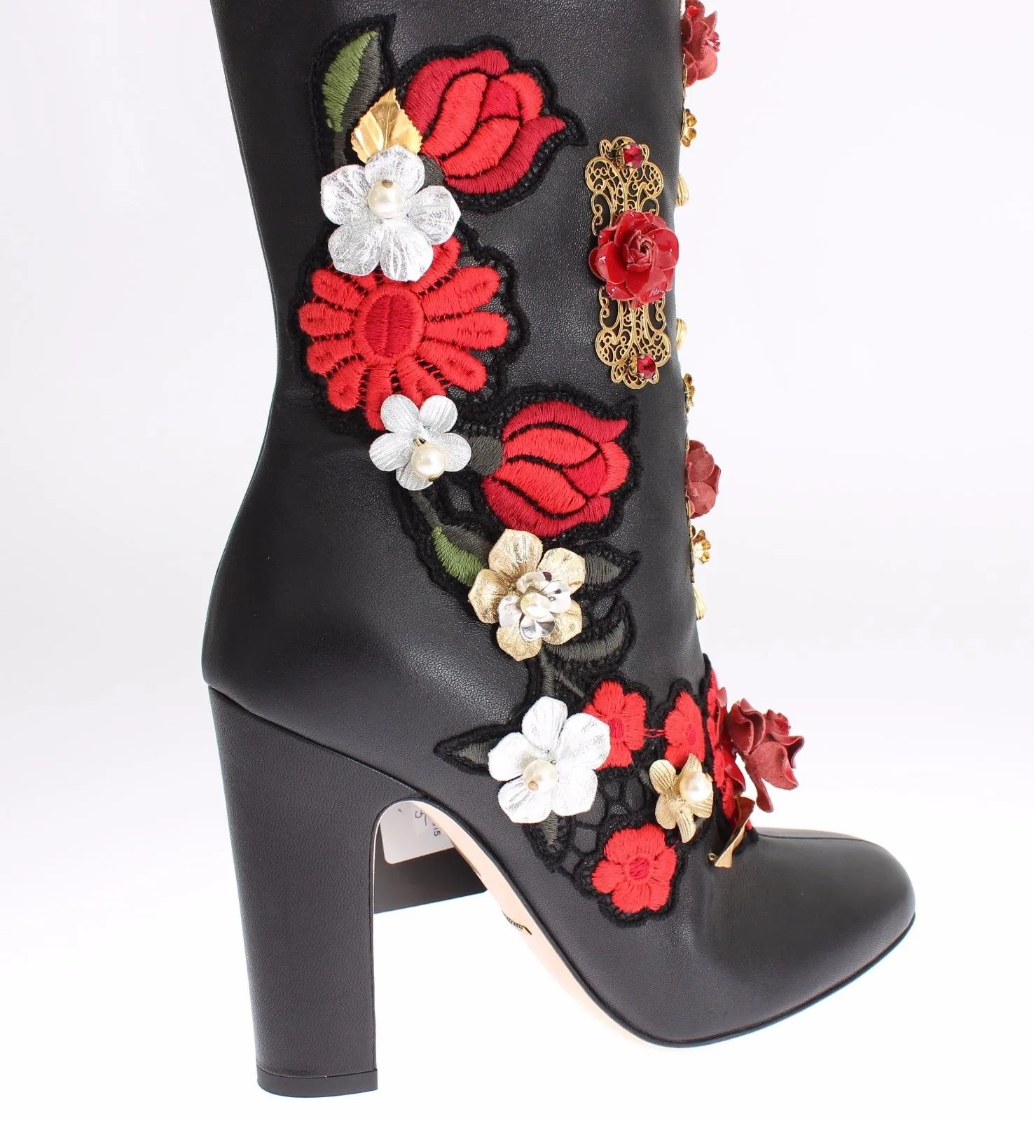 Black Red Roses Crystal Gold Heart Leather