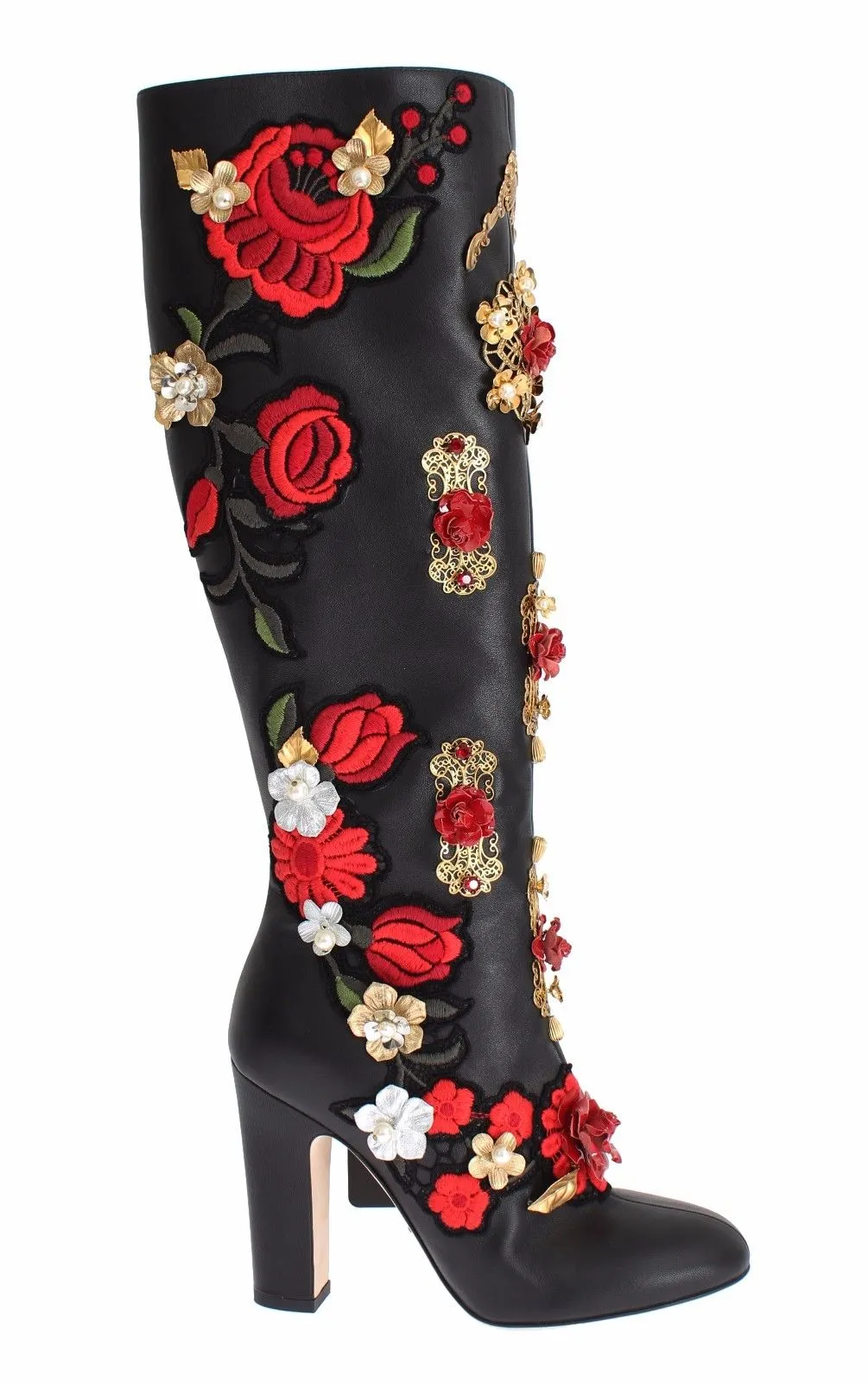 Black Red Roses Crystal Gold Heart Leather