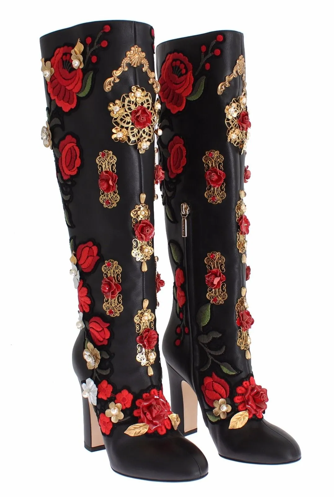 Black Red Roses Crystal Gold Heart Leather