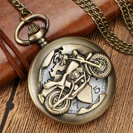 Bronze Motorcycle Bronze Necklace Quartz Movement Pocket Watch