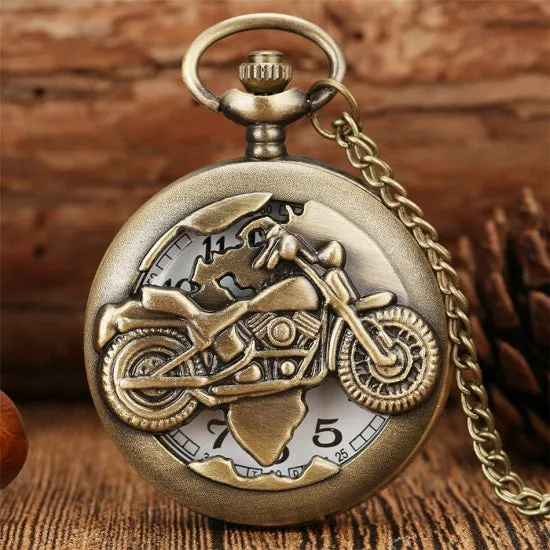 Bronze Motorcycle Bronze Necklace Quartz Movement Pocket Watch