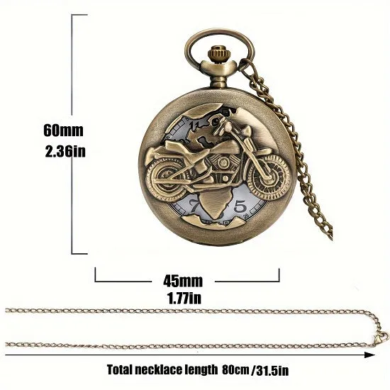 Bronze Motorcycle Bronze Necklace Quartz Movement Pocket Watch