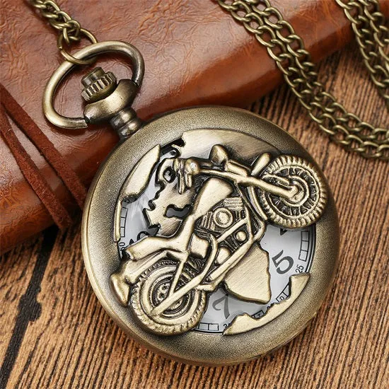 Bronze Vintage Retro Motorbikers Pocket Watch Motorcycle