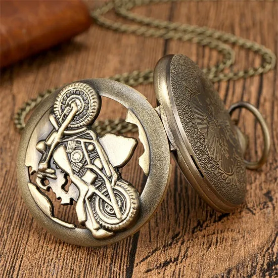 Bronze Vintage Retro Motorbikers Pocket Watch Motorcycle