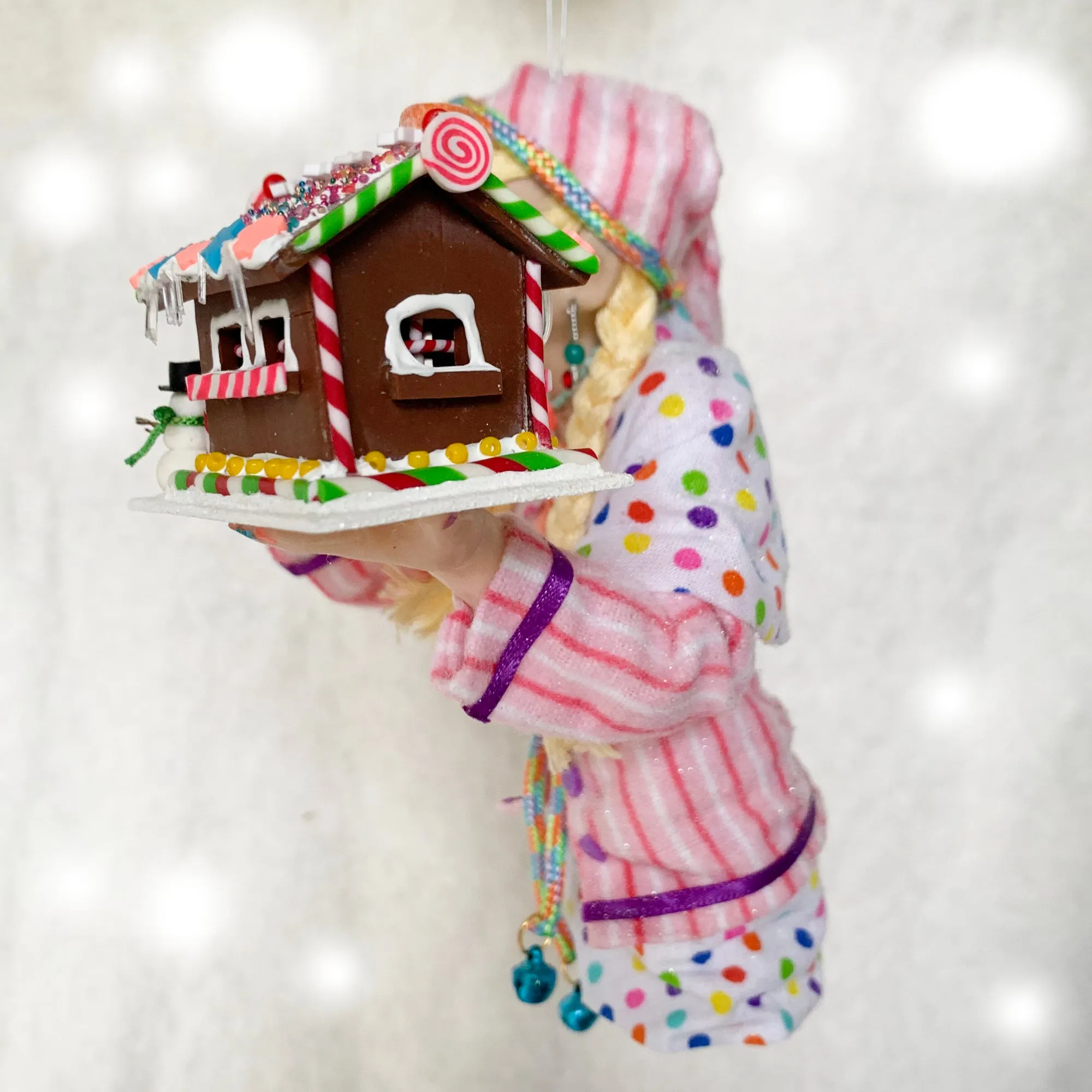 Christmas Elf decorating a gingerbread house - Hanging ornament - limited edition