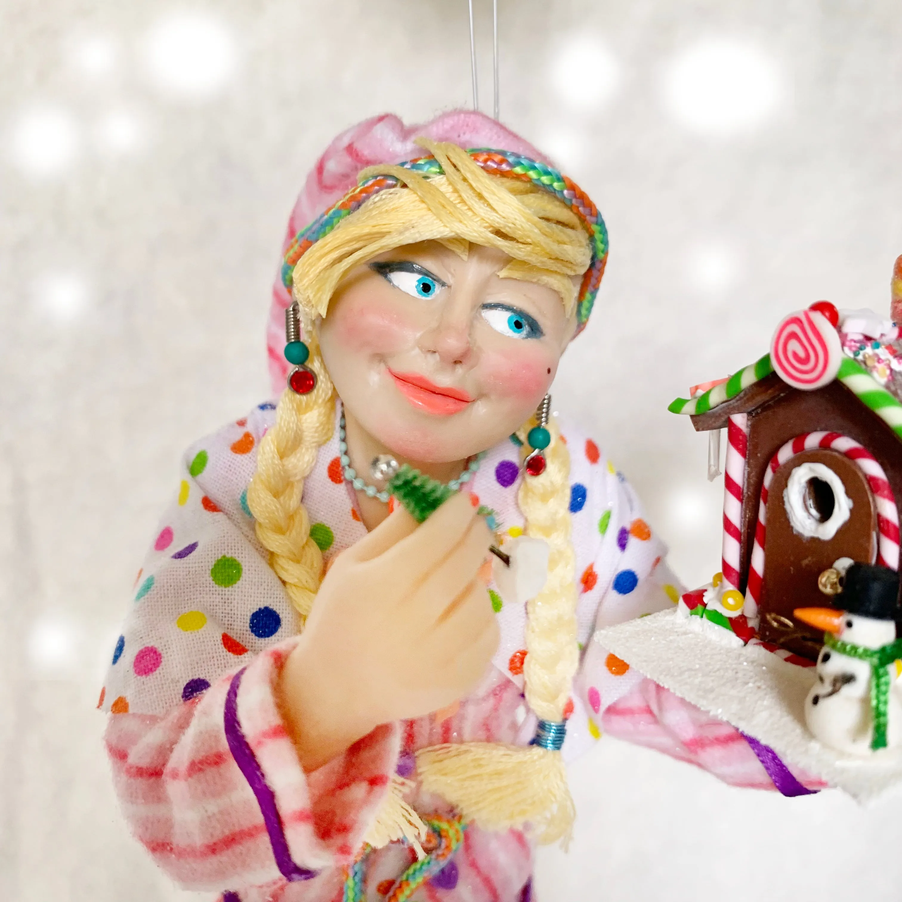 Christmas Elf decorating a gingerbread house - Hanging ornament - limited edition