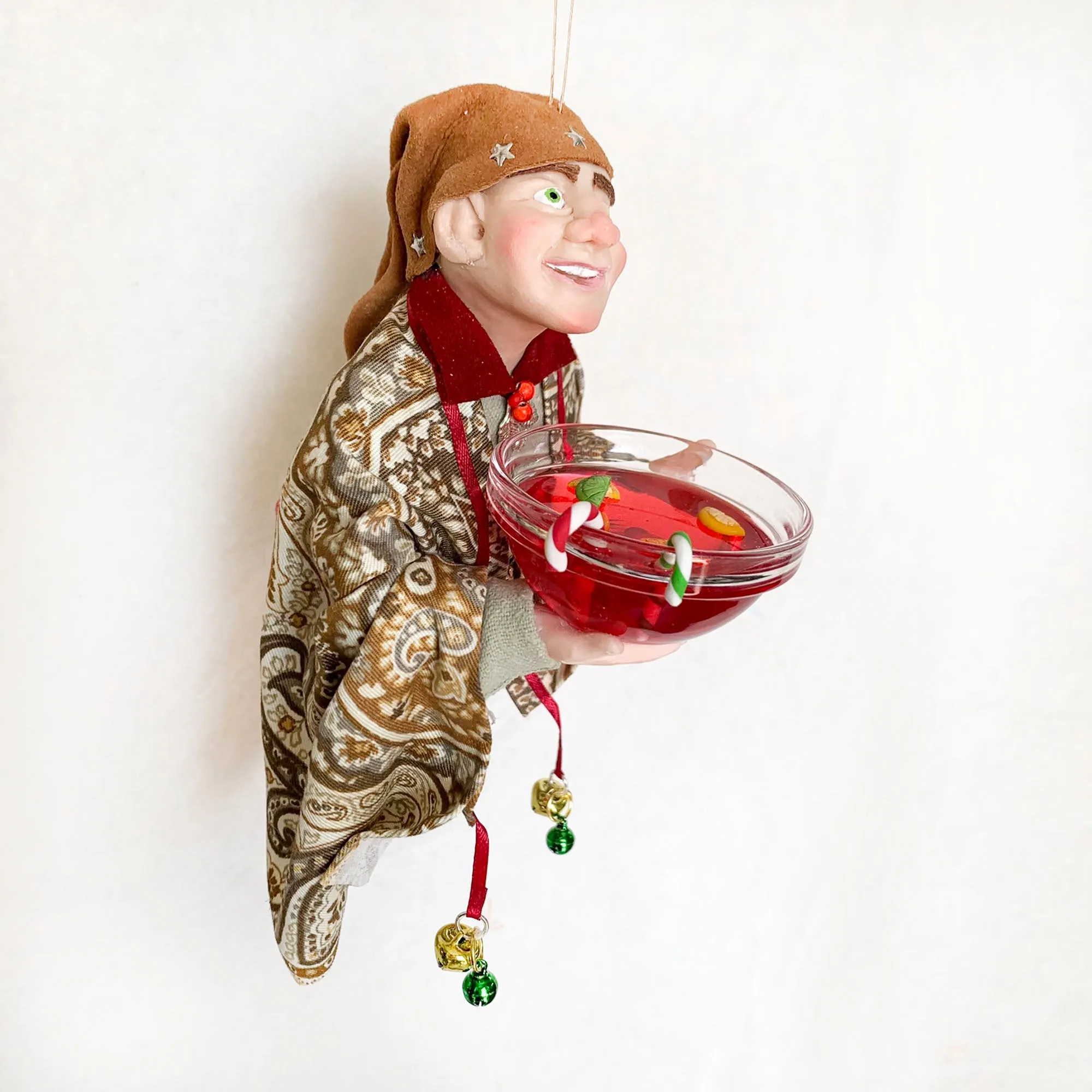 Christmas Elf with bowl of festive punch - Hanging ornament