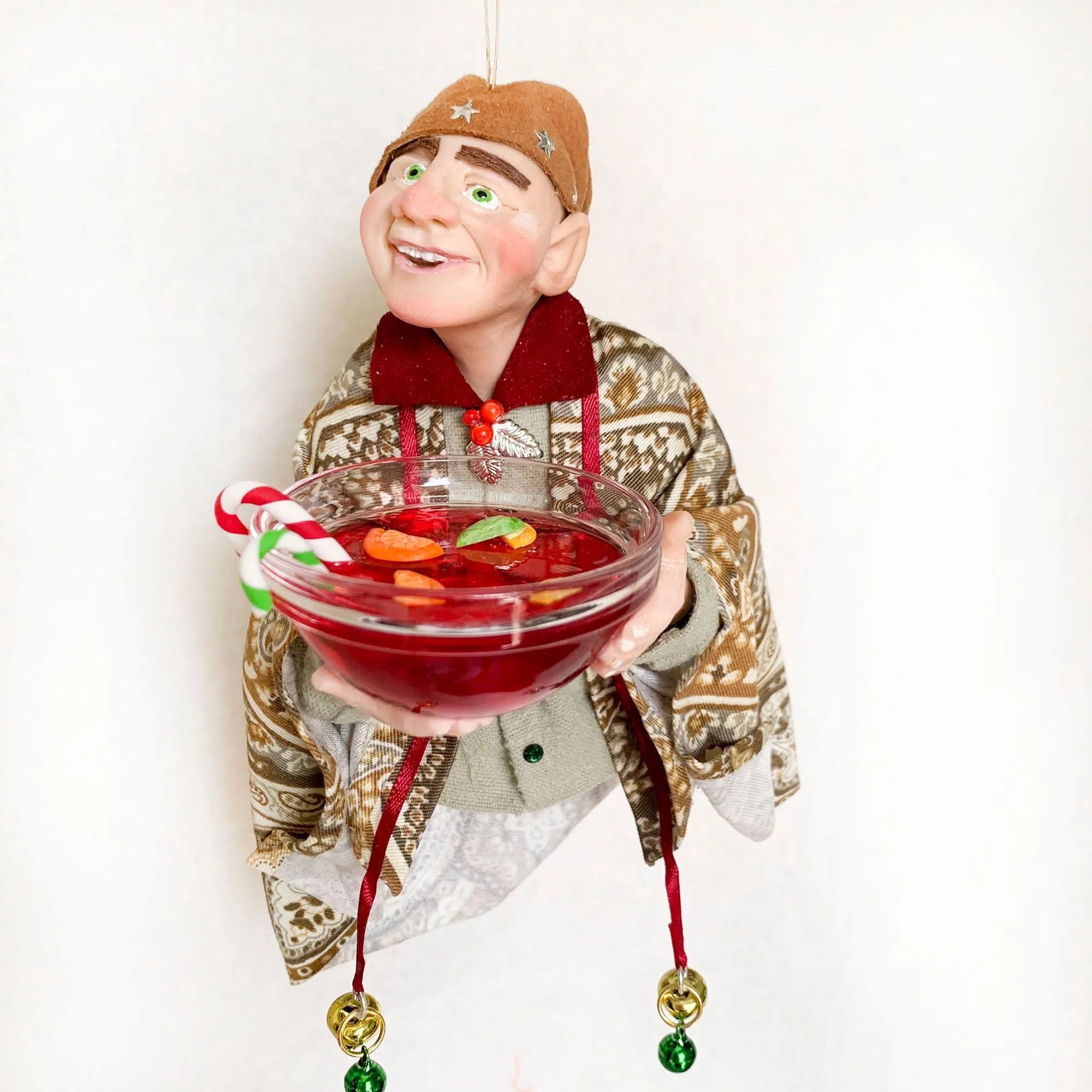 Christmas Elf with bowl of festive punch - Hanging ornament