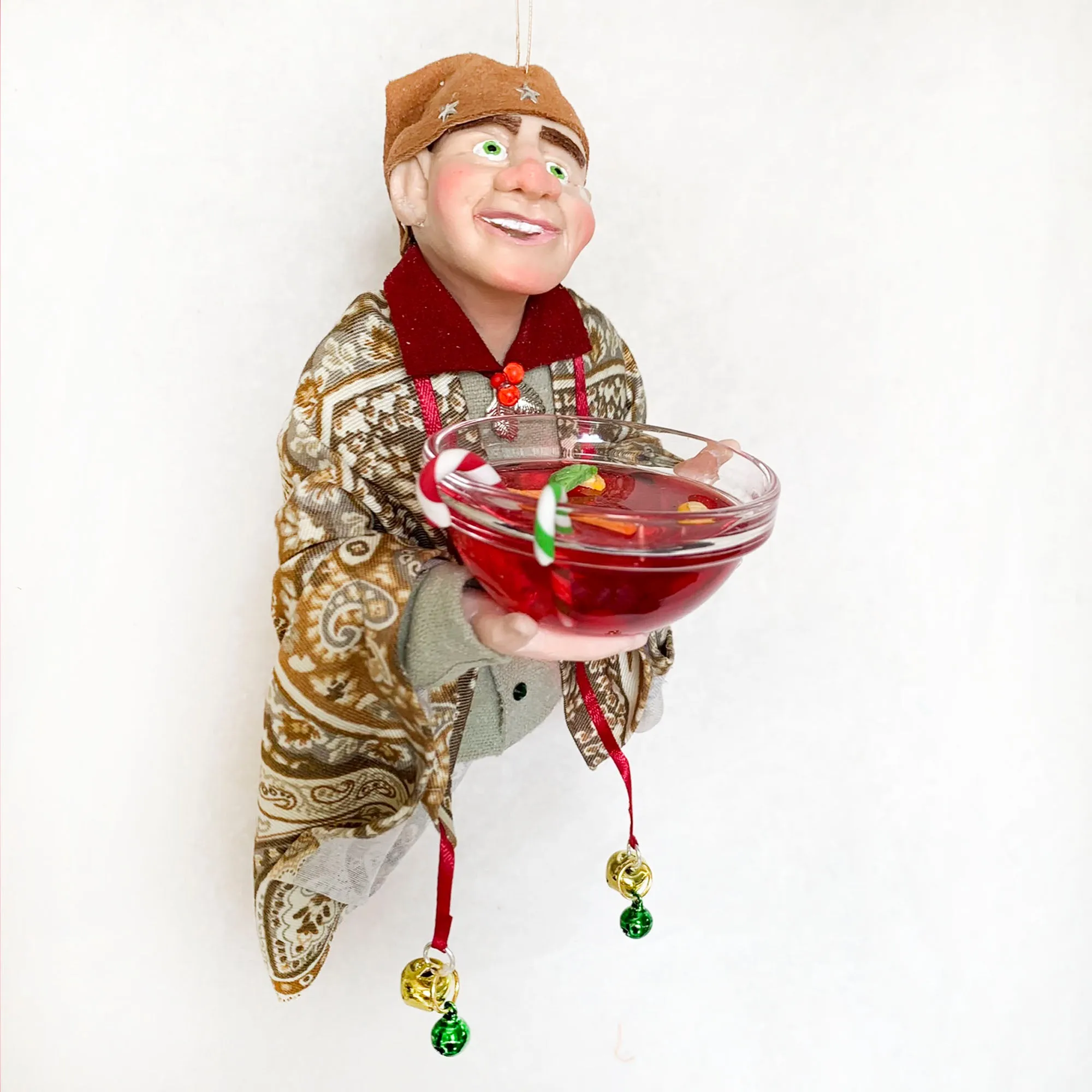 Christmas Elf with bowl of festive punch - Hanging ornament