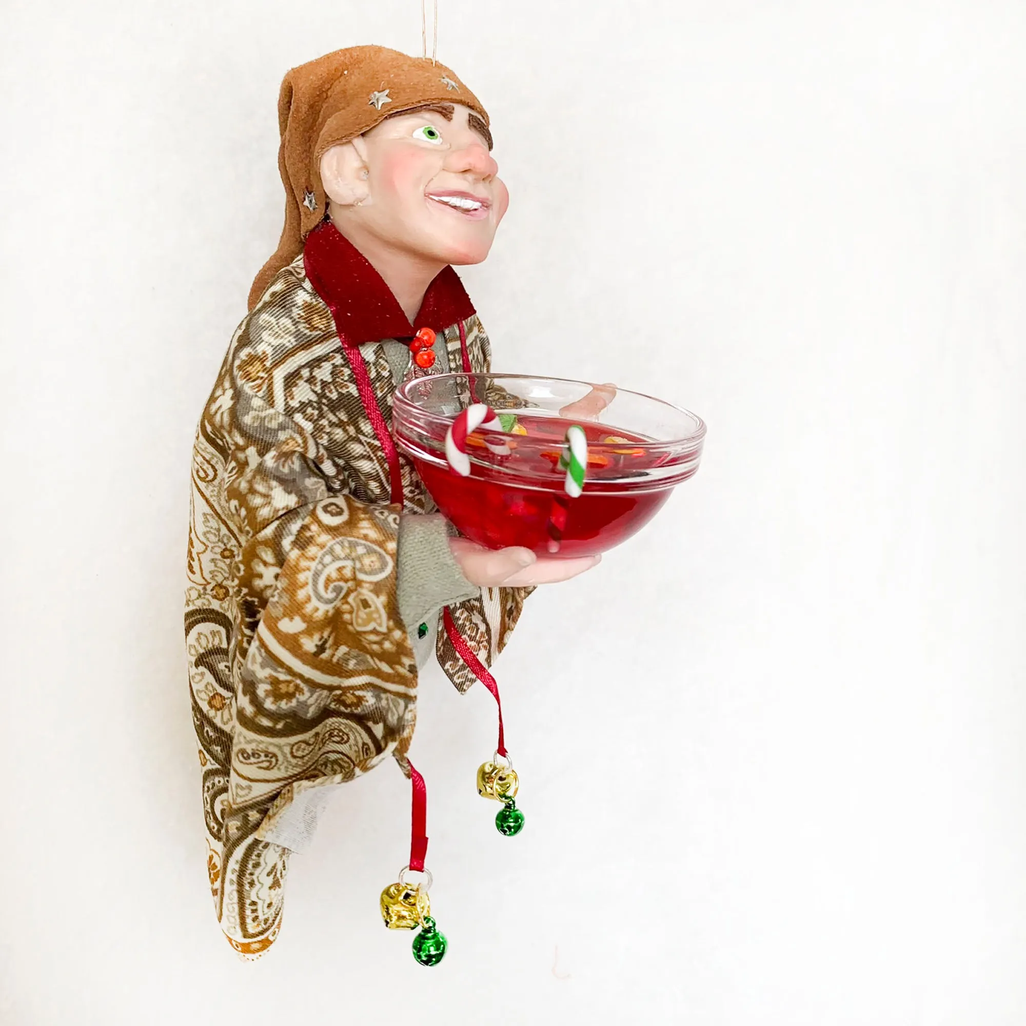 Christmas Elf with bowl of festive punch - Hanging ornament