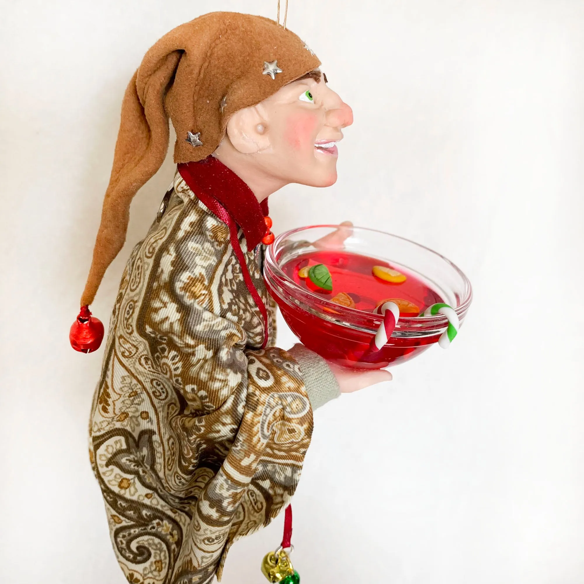 Christmas Elf with bowl of festive punch - Hanging ornament