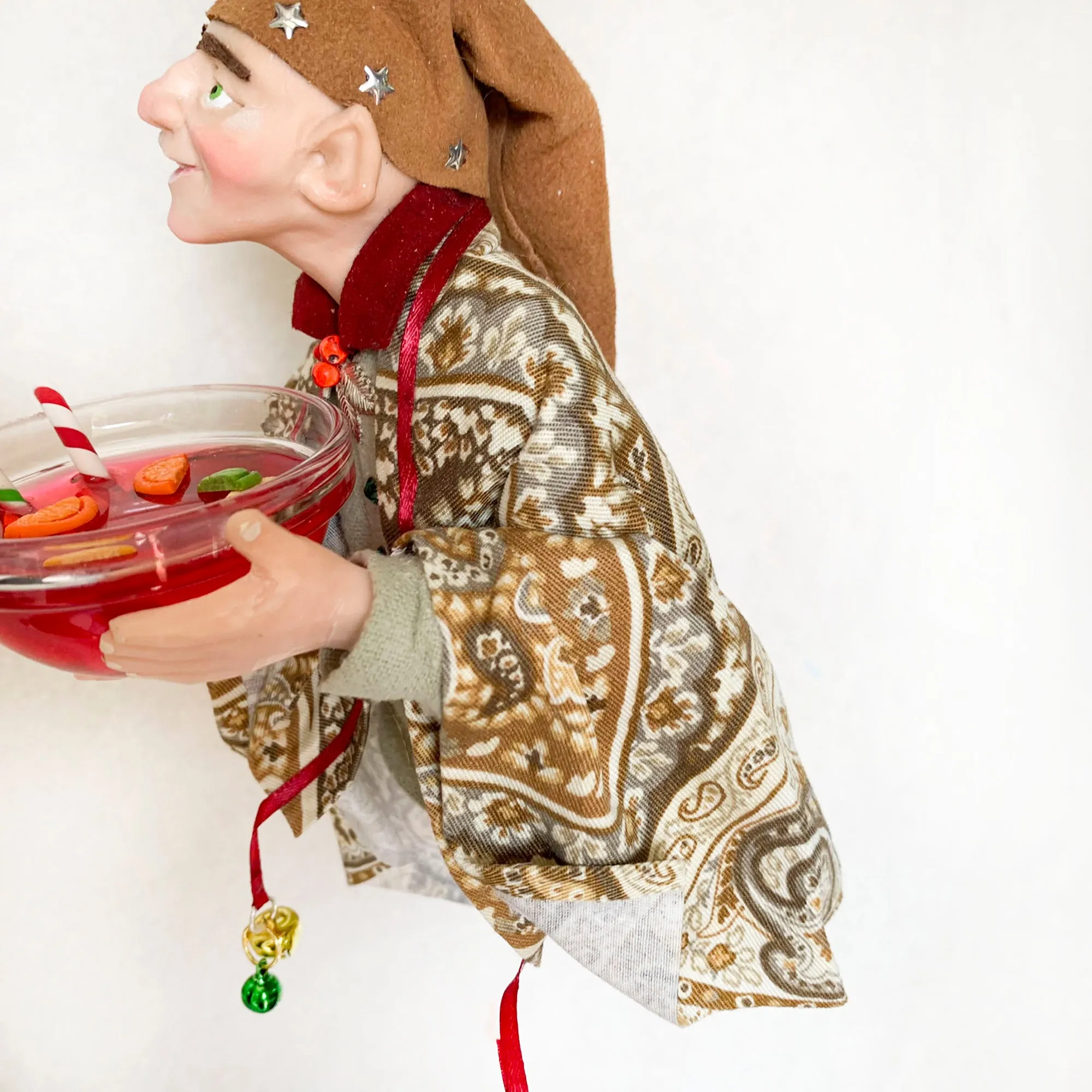 Christmas Elf with bowl of festive punch - Hanging ornament