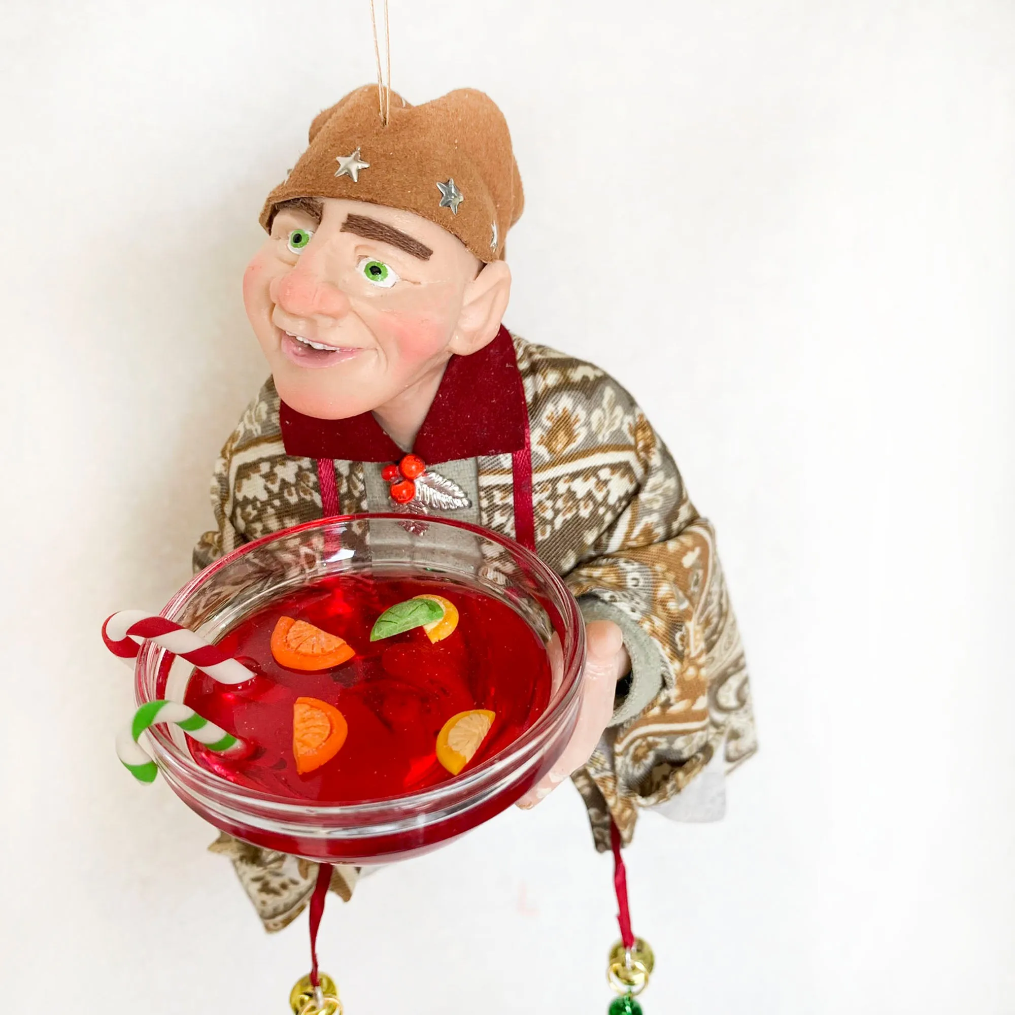 Christmas Elf with bowl of festive punch - Hanging ornament