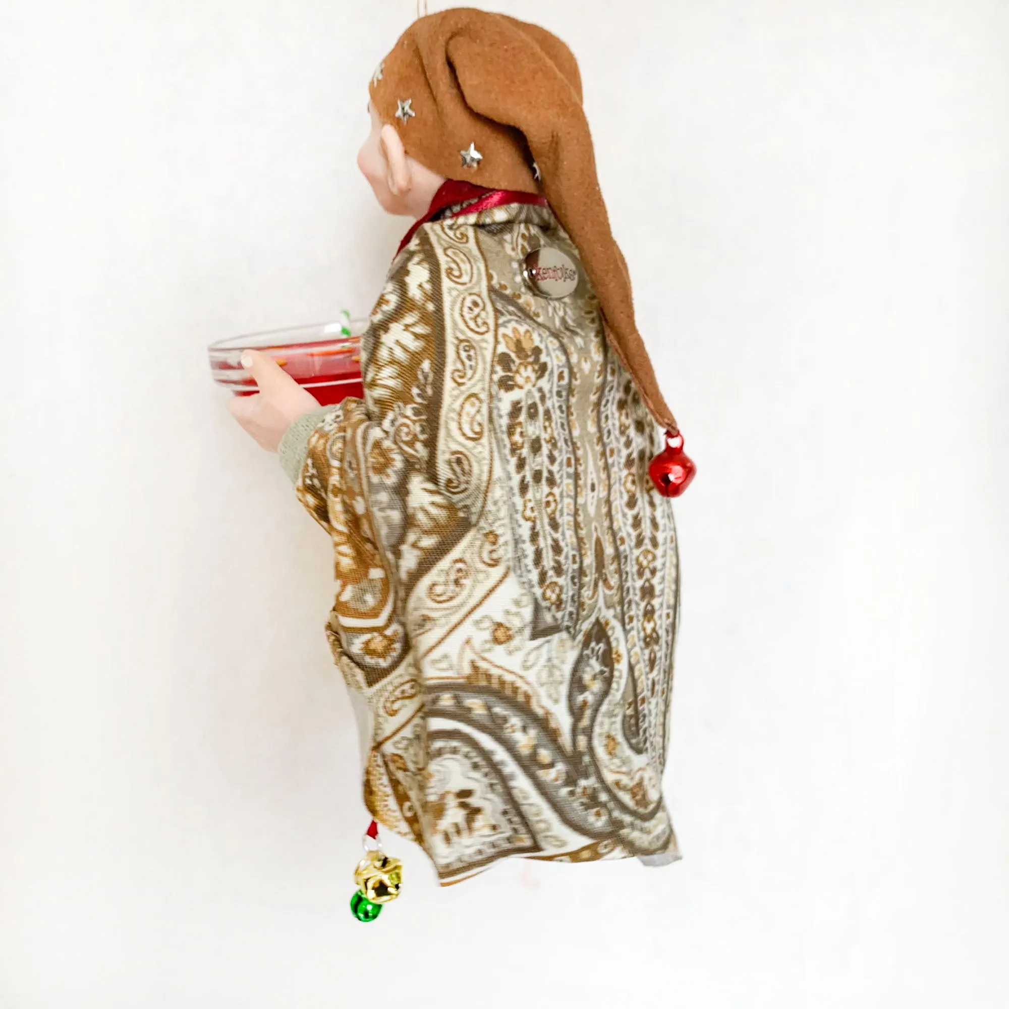 Christmas Elf with bowl of festive punch - Hanging ornament