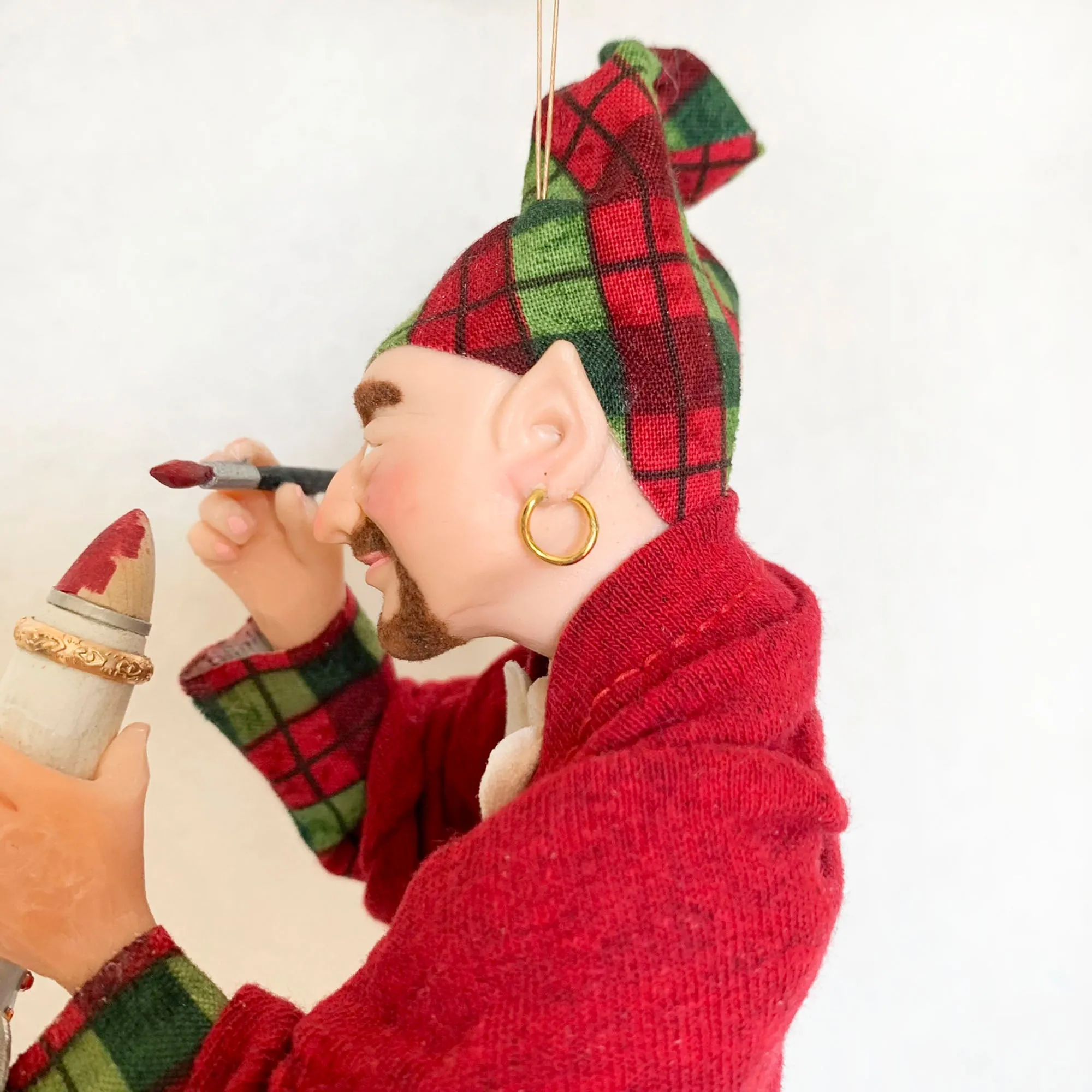 Christmas Elves building a toy rocket ship - Holiday fun ornament