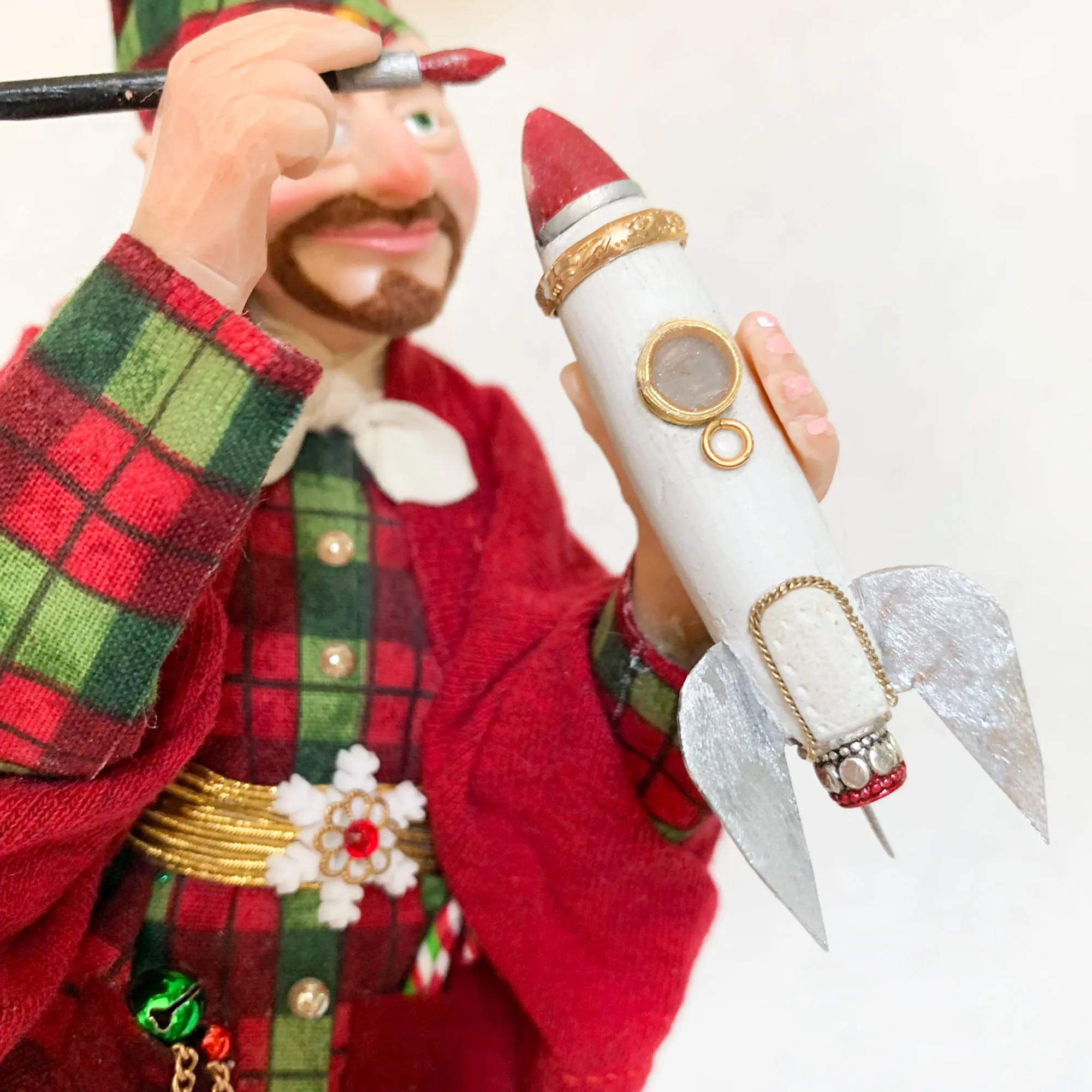 Christmas Elves building a toy rocket ship - Holiday fun ornament