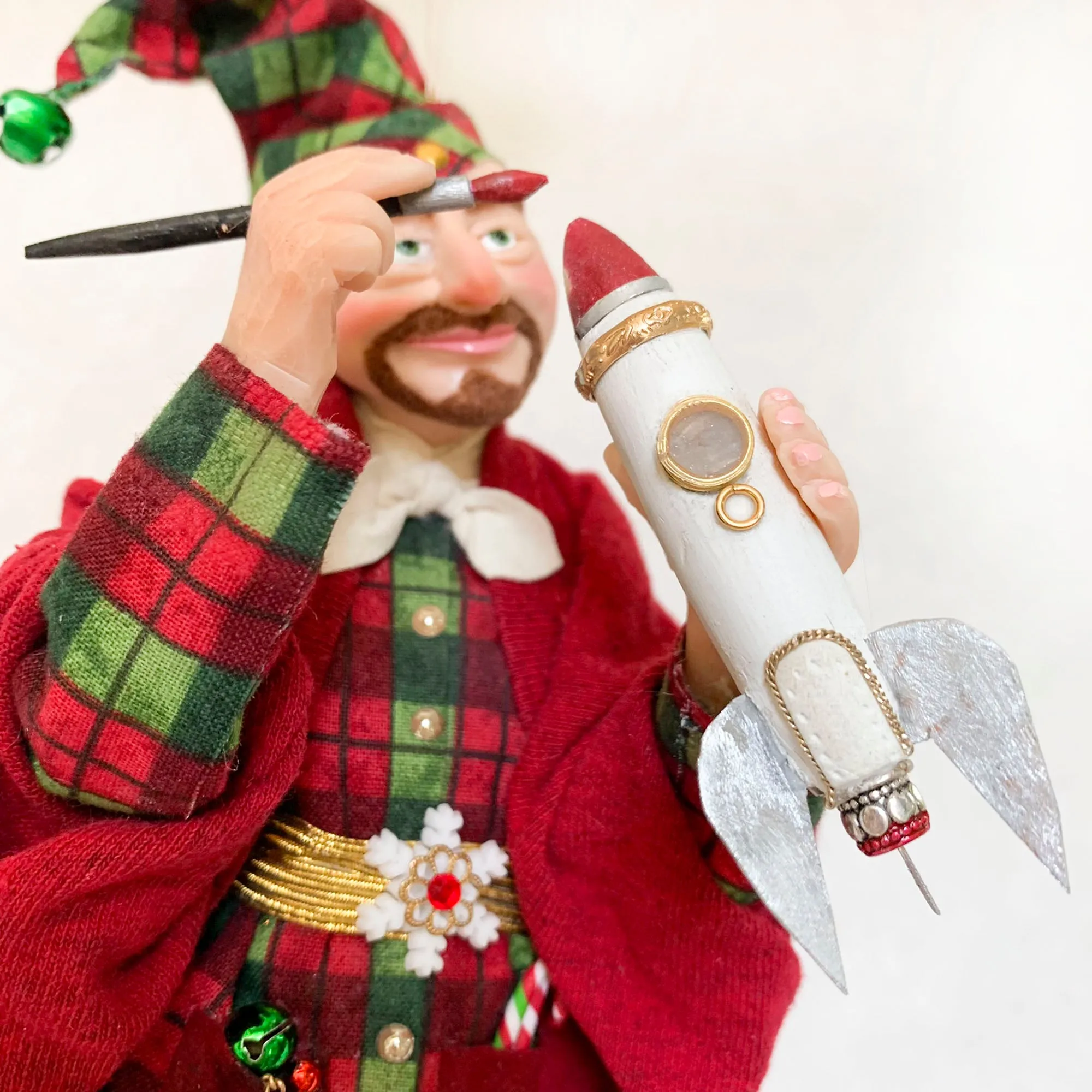 Christmas Elves building a toy rocket ship - Holiday fun ornament