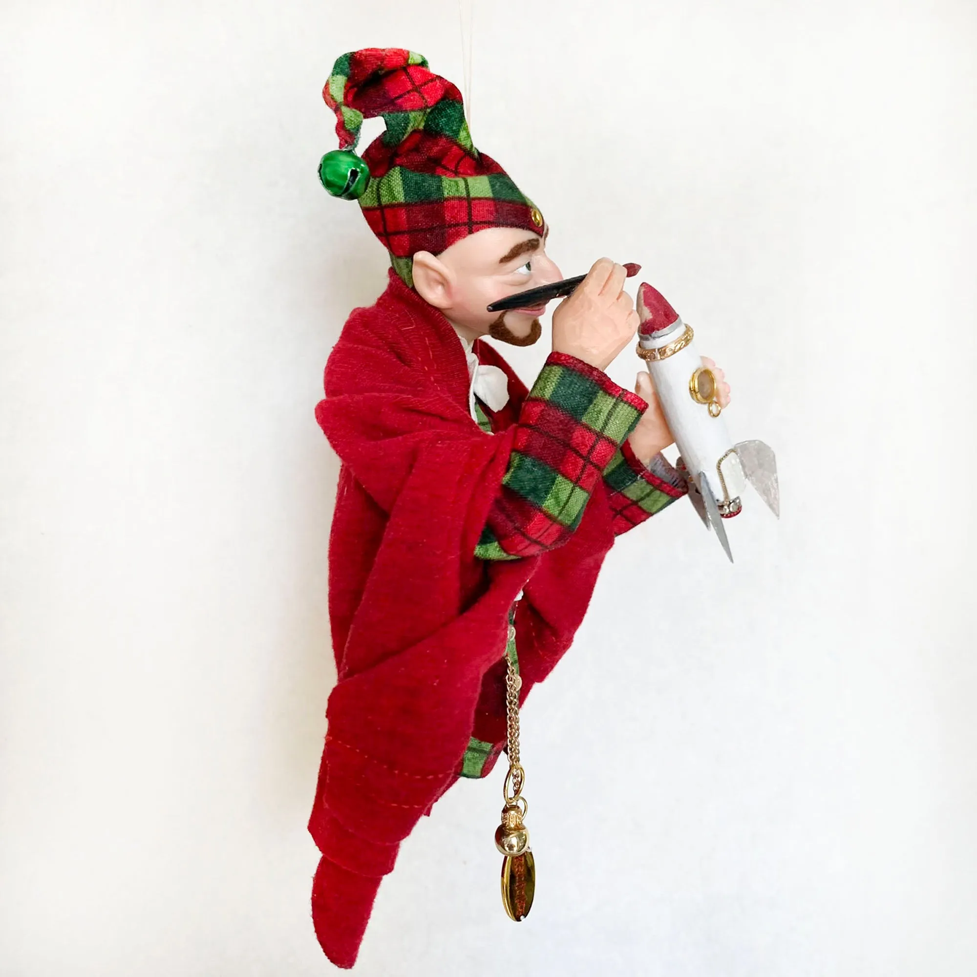 Christmas Elves building a toy rocket ship - Holiday fun ornament