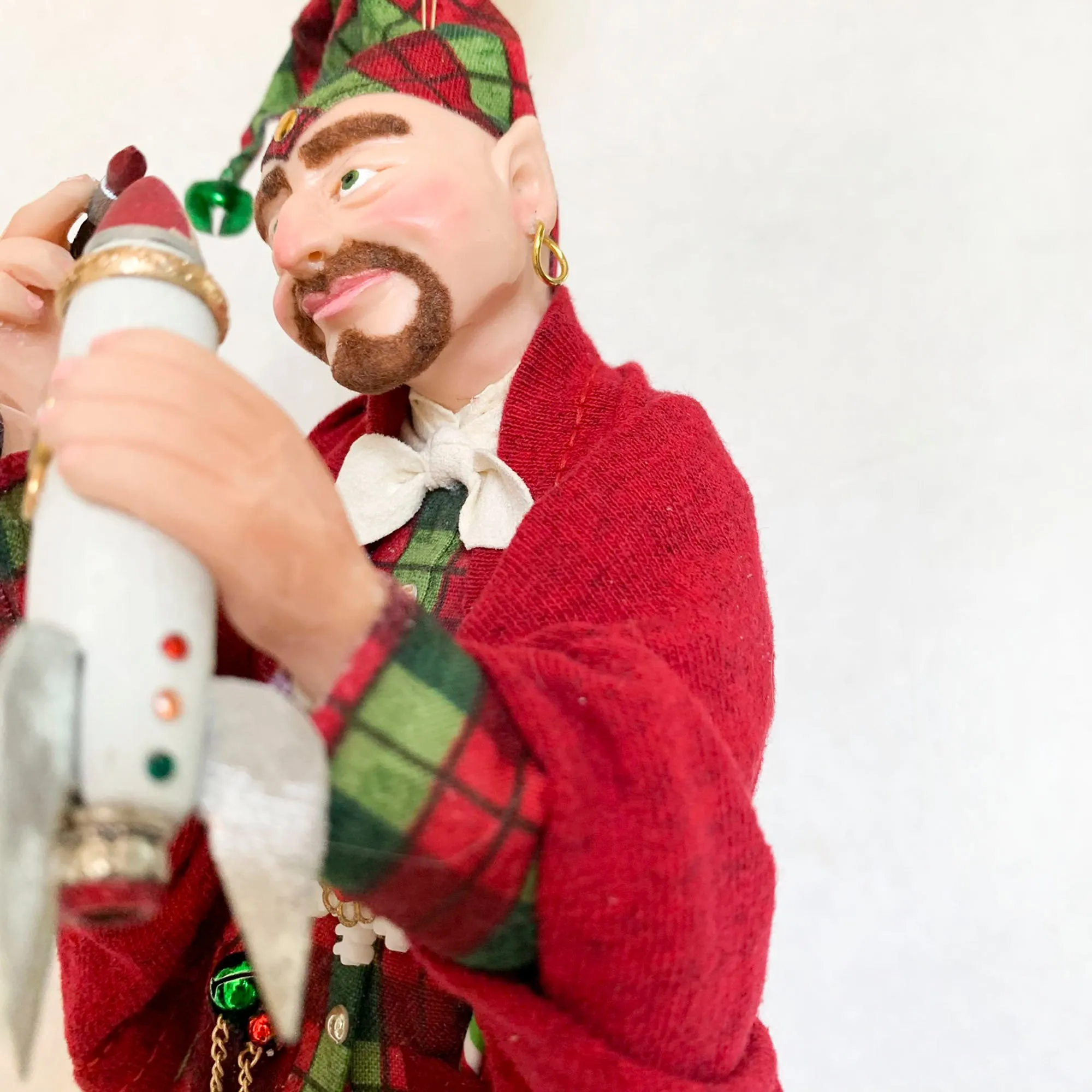 Christmas Elves building a toy rocket ship - Holiday fun ornament