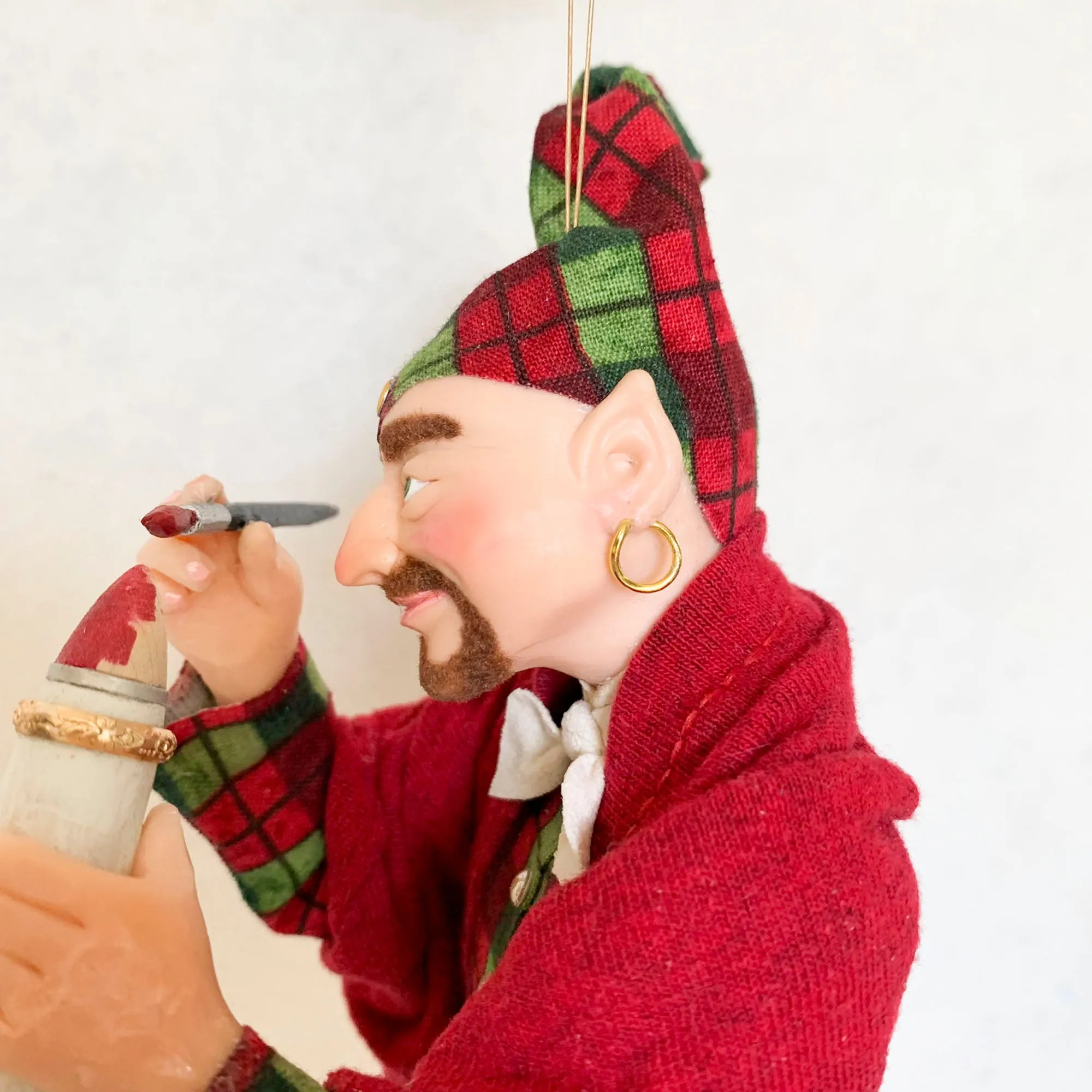 Christmas Elves building a toy rocket ship - Holiday fun ornament