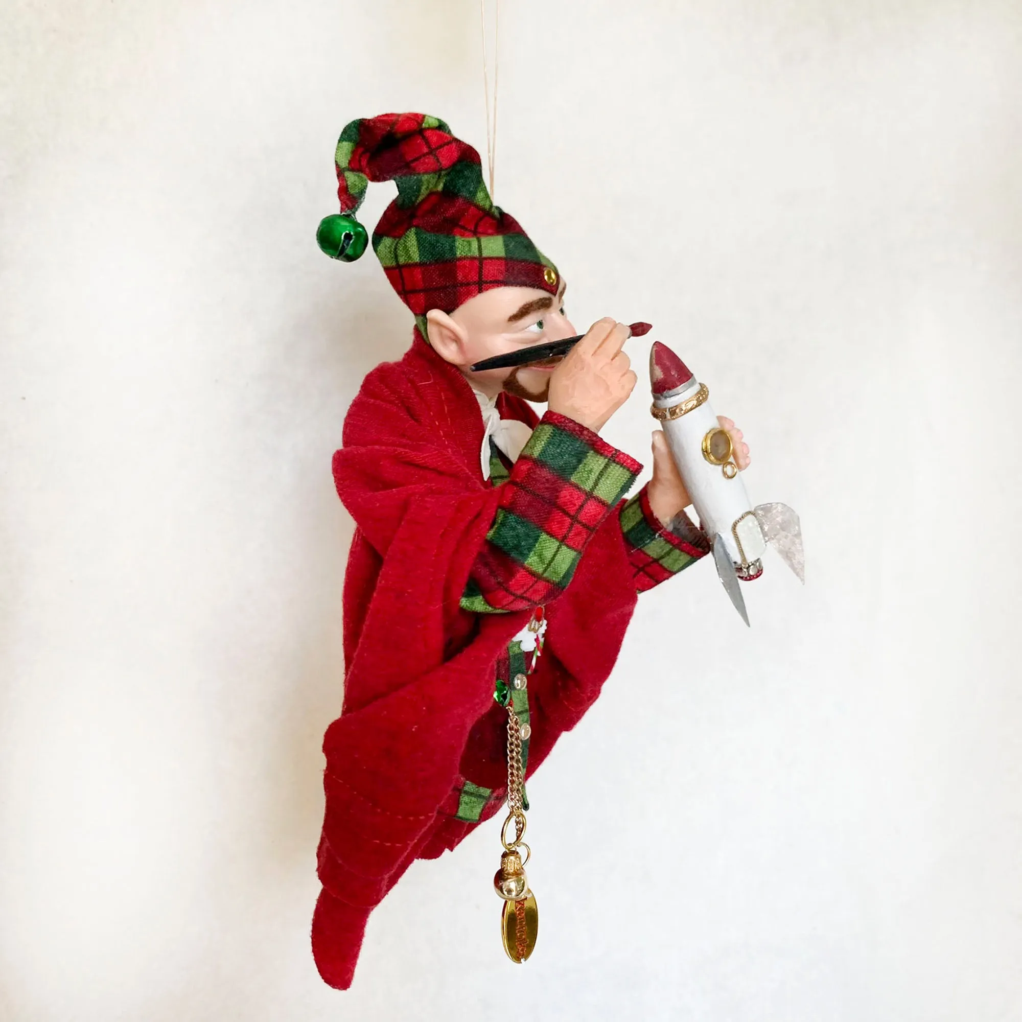 Christmas Elves building a toy rocket ship - Holiday fun ornament