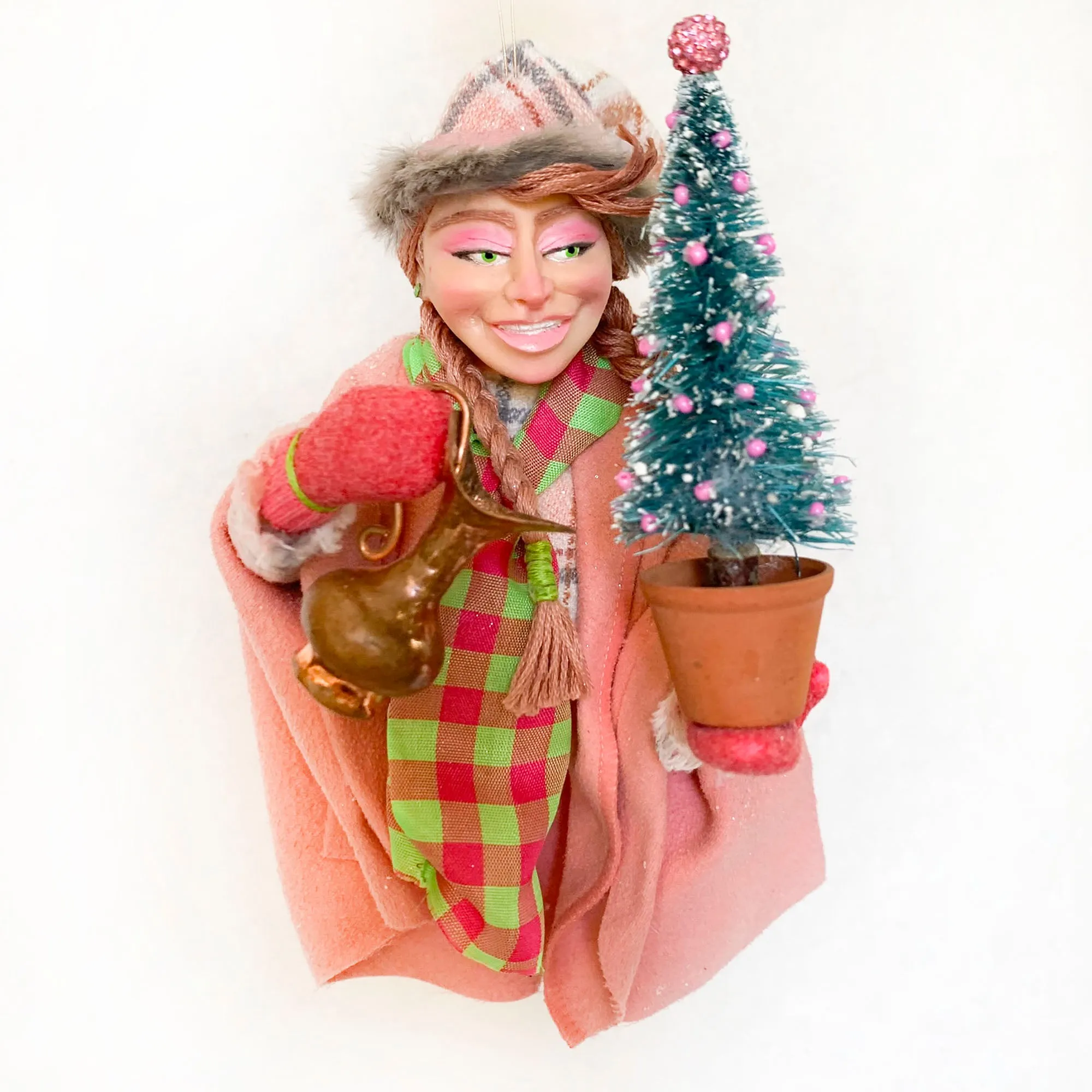 Christmas Elves watering a Christmas Tree - Hanging ornament