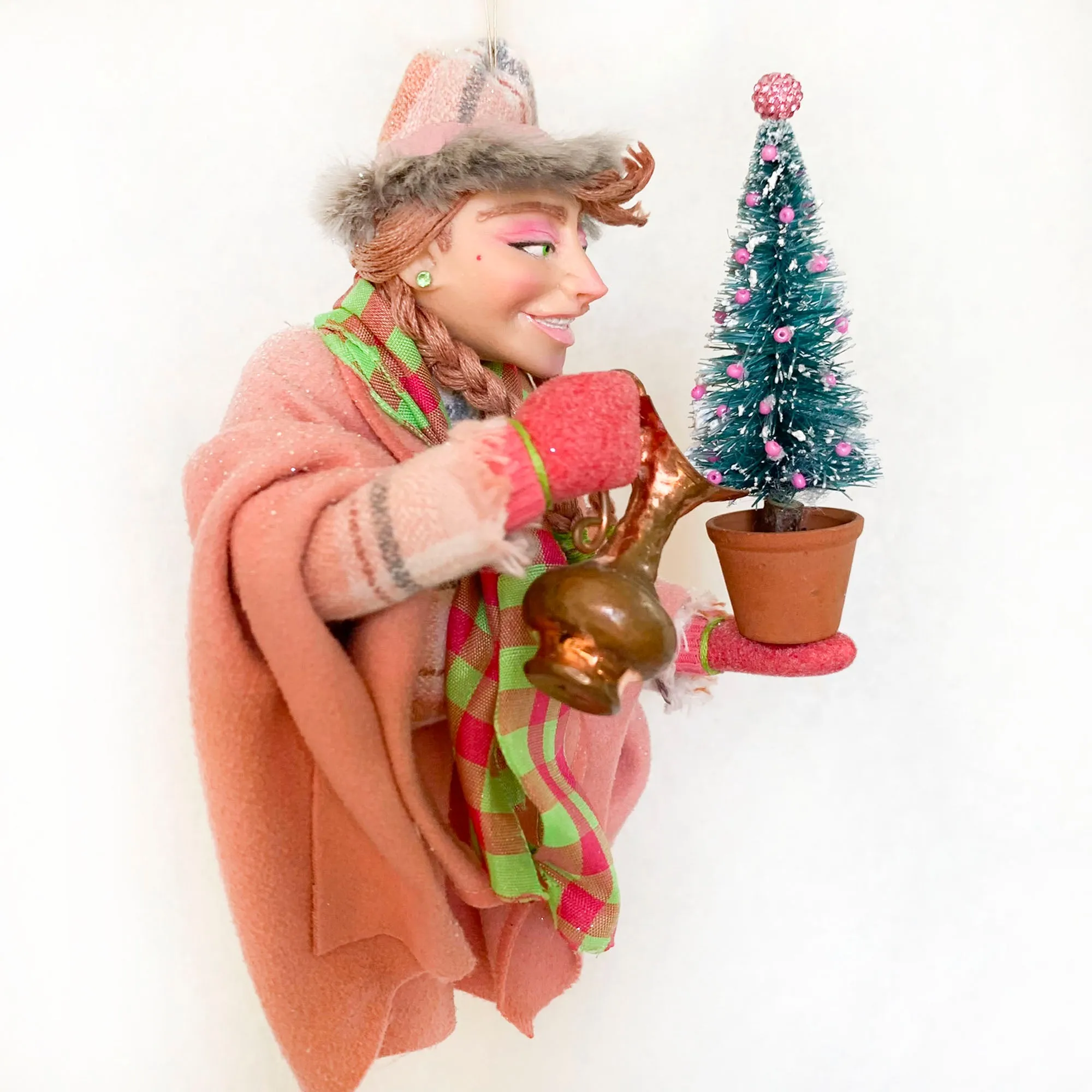 Christmas Elves watering a Christmas Tree - Hanging ornament