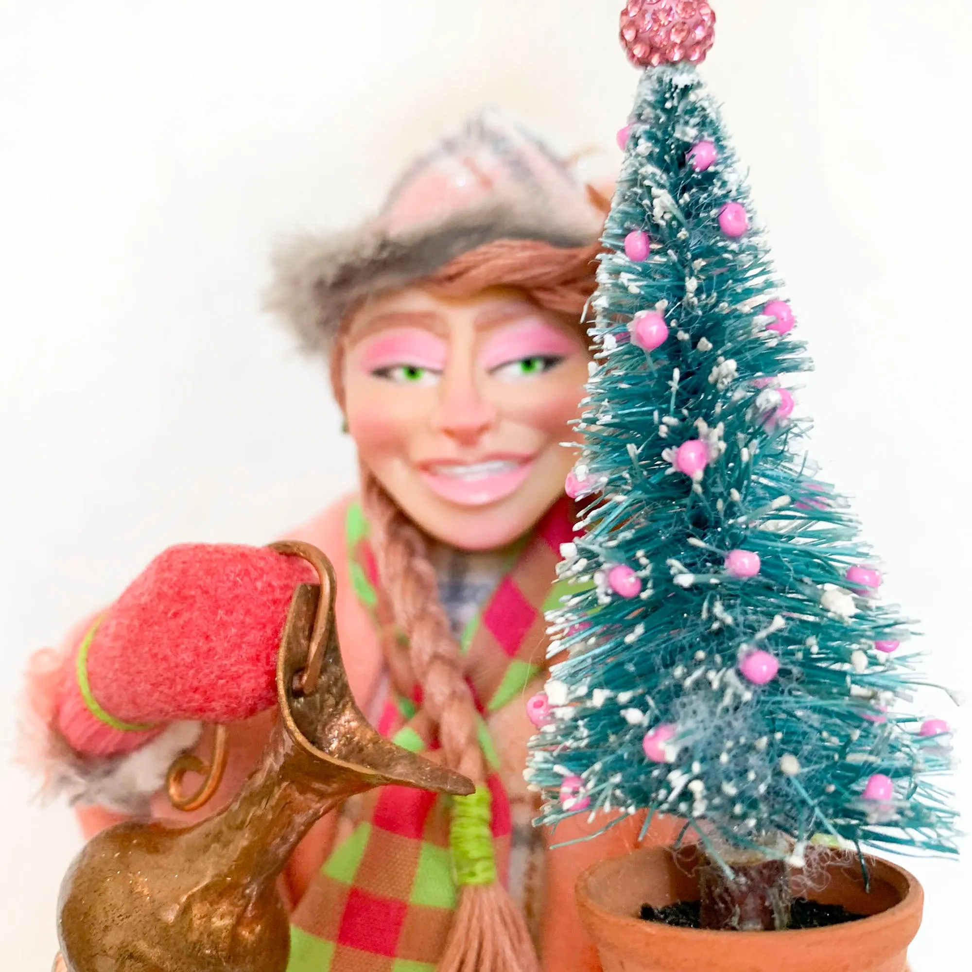 Christmas Elves watering a Christmas Tree - Hanging ornament